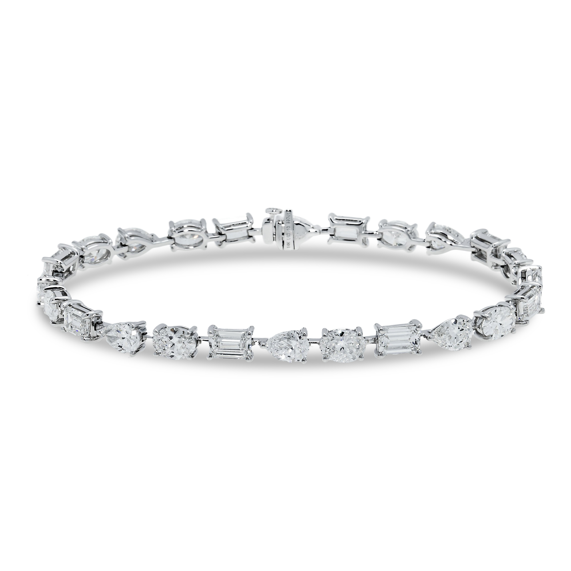 14K White Gold Pear, Oval & Emerald Cut Diamond Satellite Bracelet 11.0ct