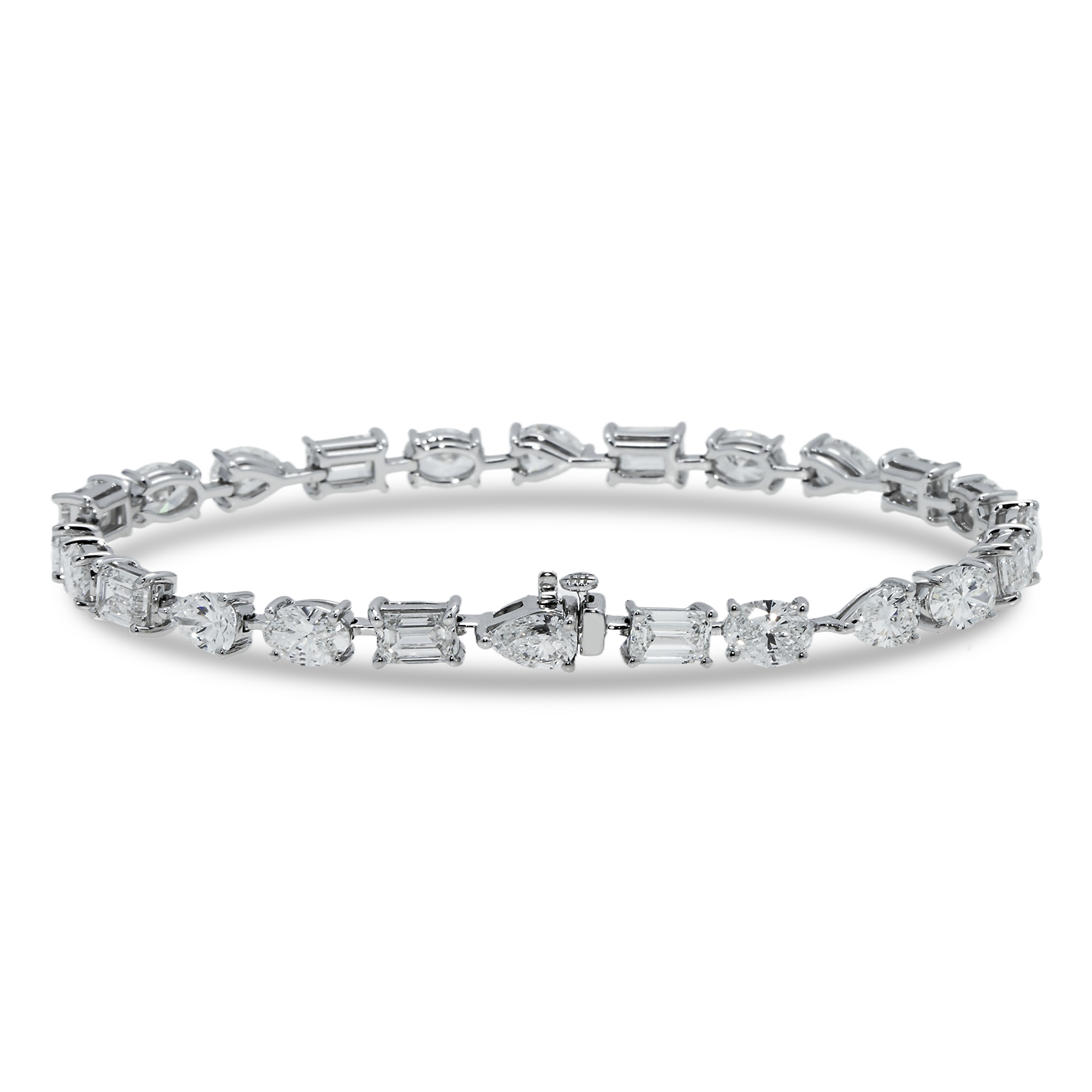 14K White Gold Pear, Oval & Emerald Cut Diamond Satellite Bracelet 11.0ct