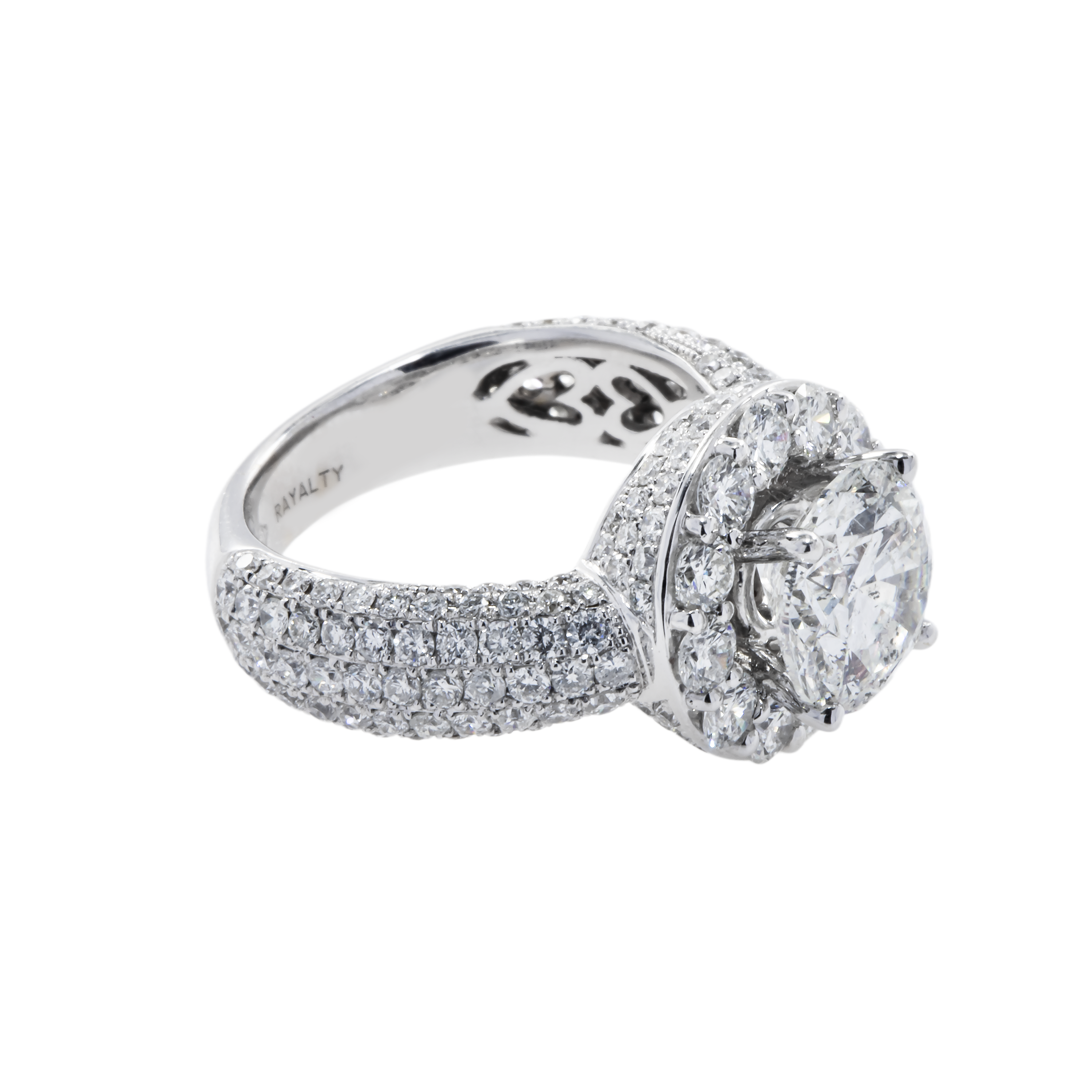 18K White Gold 3.06Ct Round Diamond Engagement Ring 6.03Ct Bridal