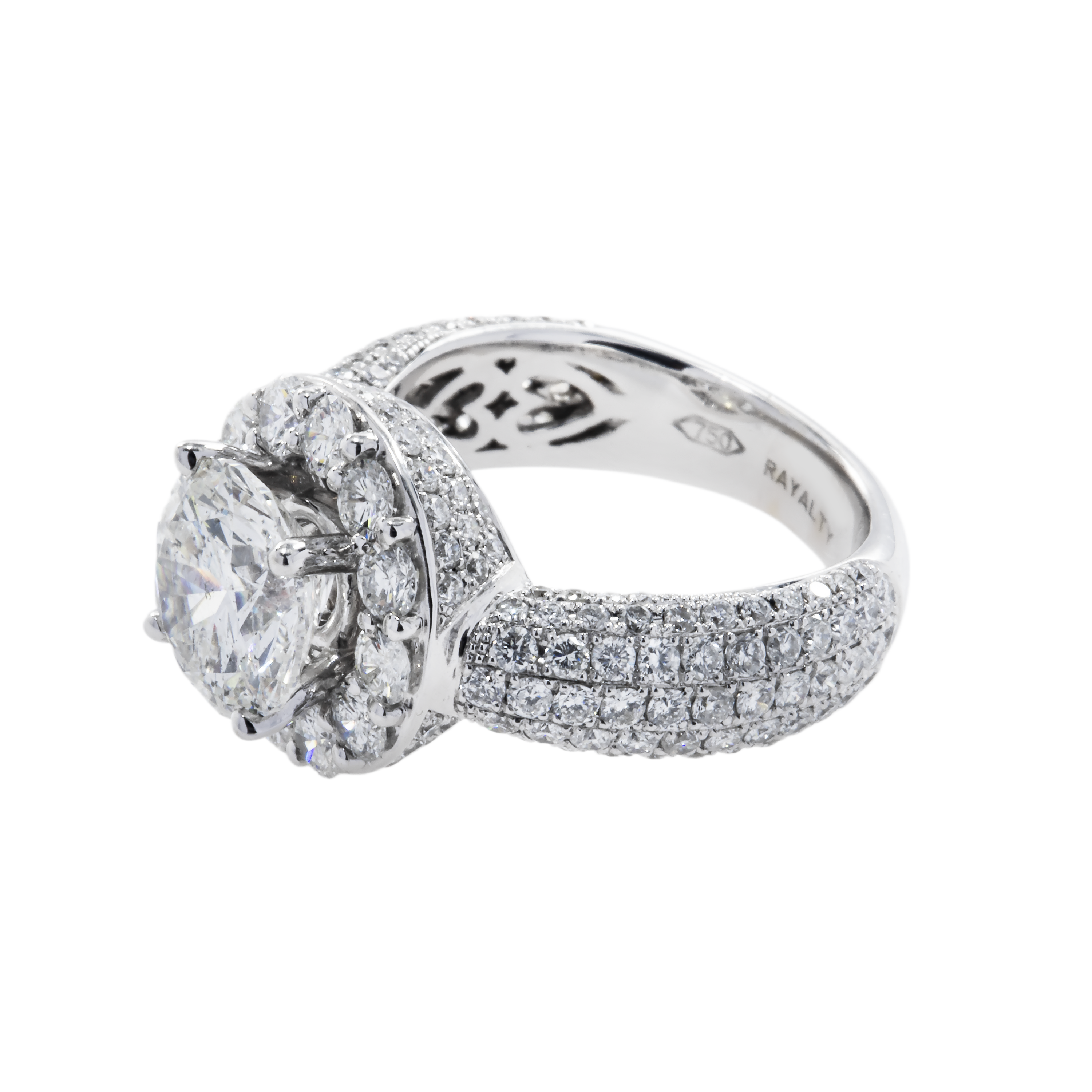 18K White Gold 3.06Ct Round Diamond Engagement Ring 6.03Ct Bridal