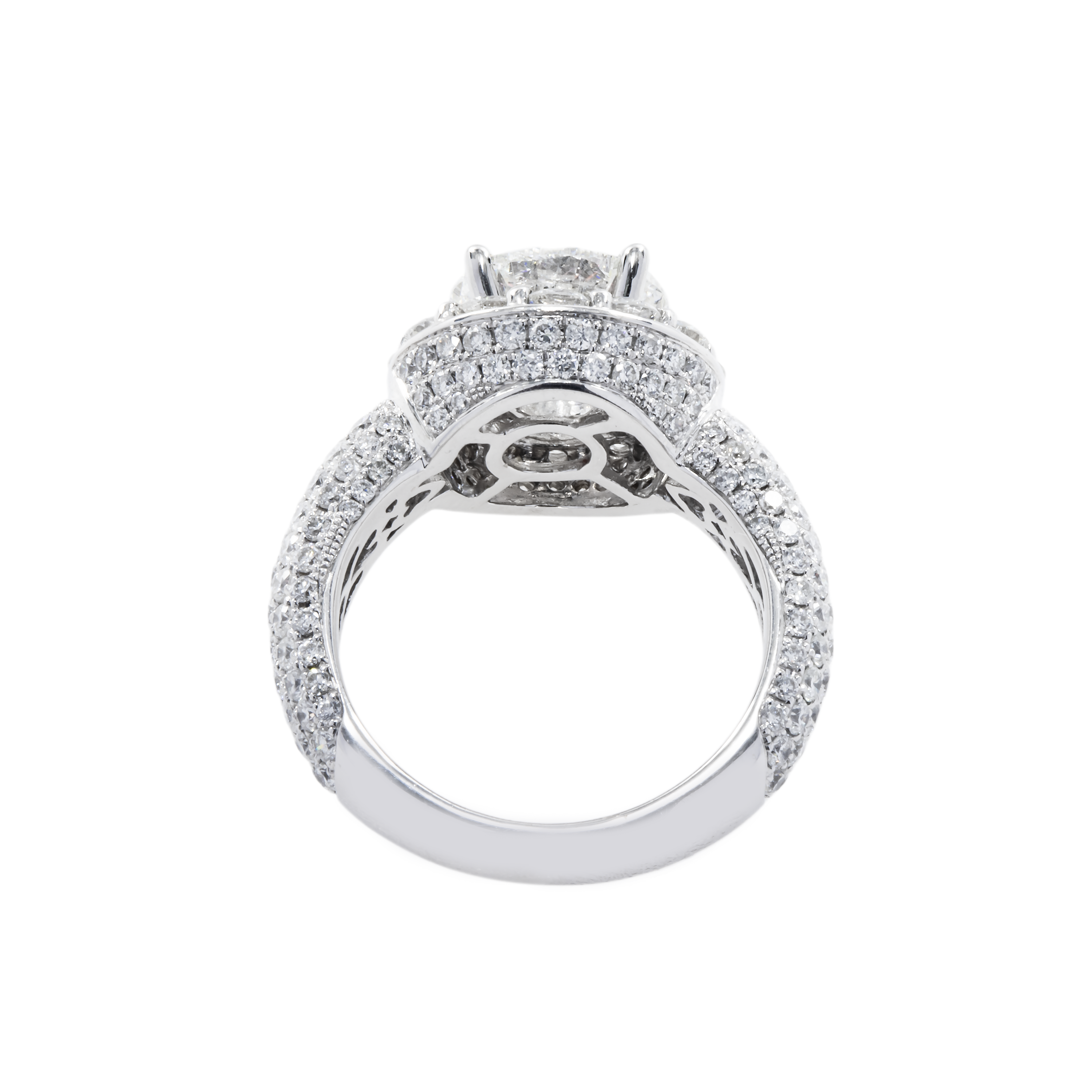 18K White Gold 3.06Ct Round Diamond Engagement Ring 6.03Ct Bridal