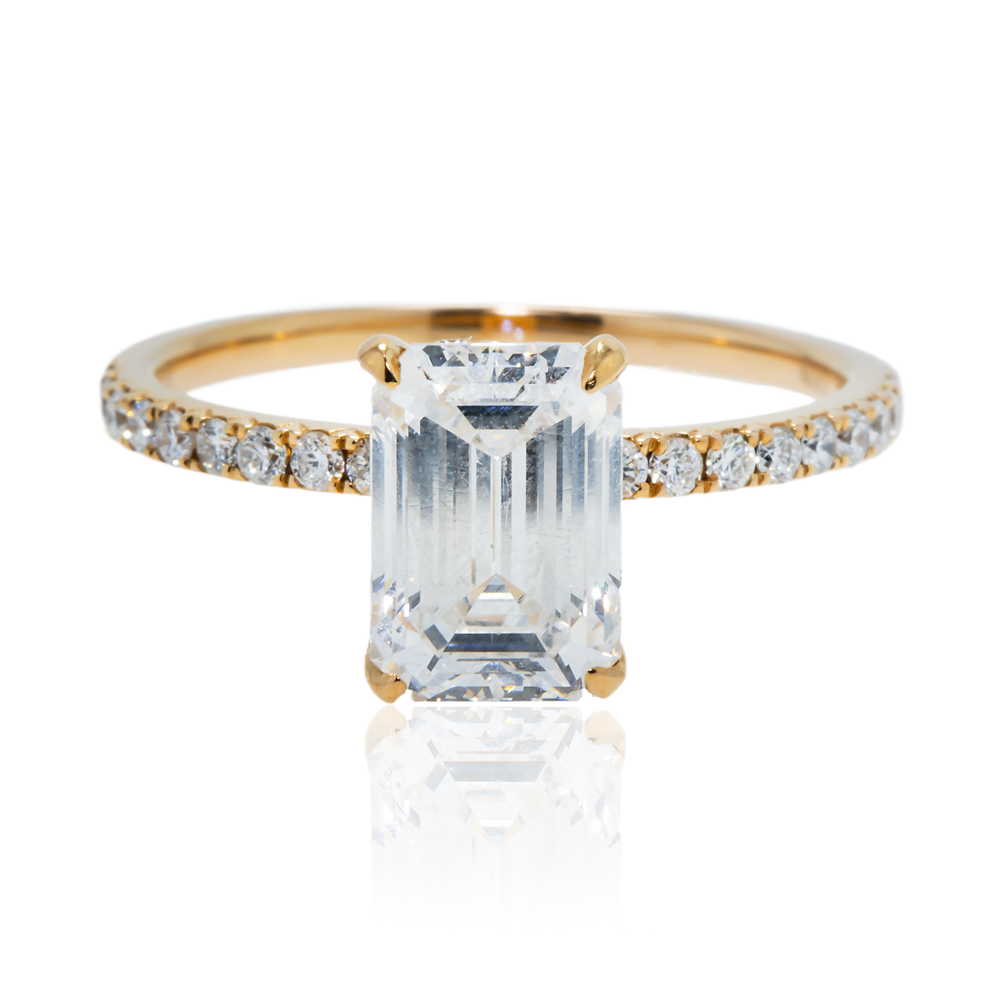 18K Rose Gold 2.02ct Emerald Cut Diamond Engagement Ring 2.34ctw