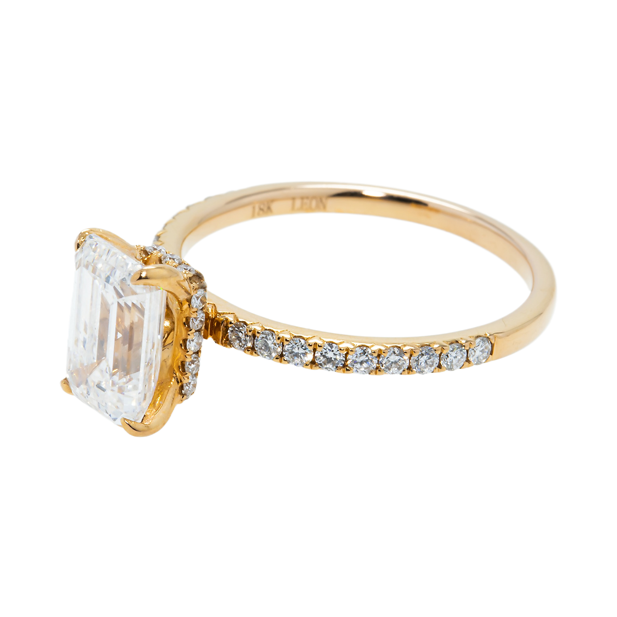 18K Rose Gold 2.02ct Emerald Cut Diamond Engagement Ring 2.34ctw