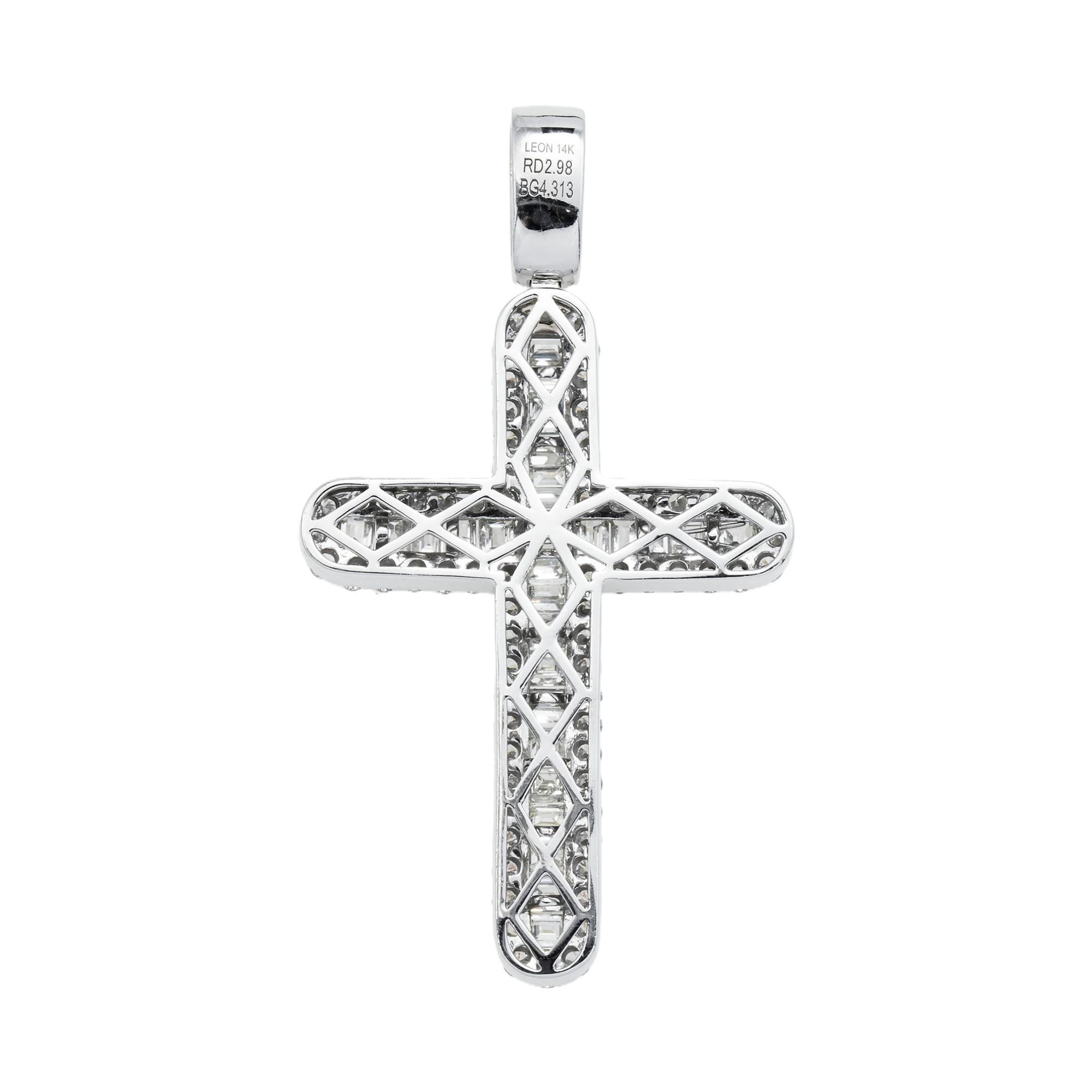 14K White Gold Emerald & Round Cut Diamond Cross Pendant 15.90Ct