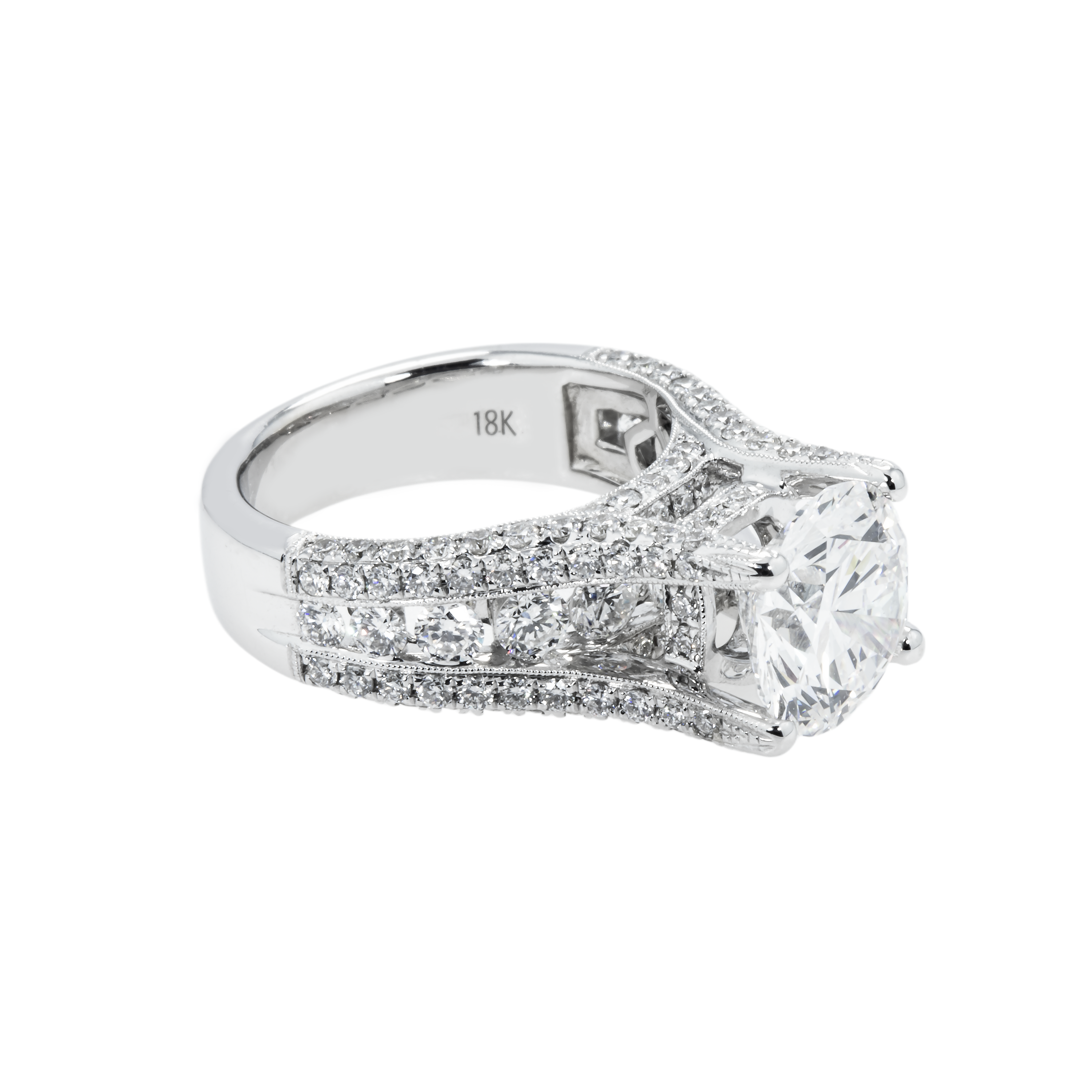 Gia 18K White Gold 3.51Ct Round Diamond Engagement Ring 5.91Ctw Bridal