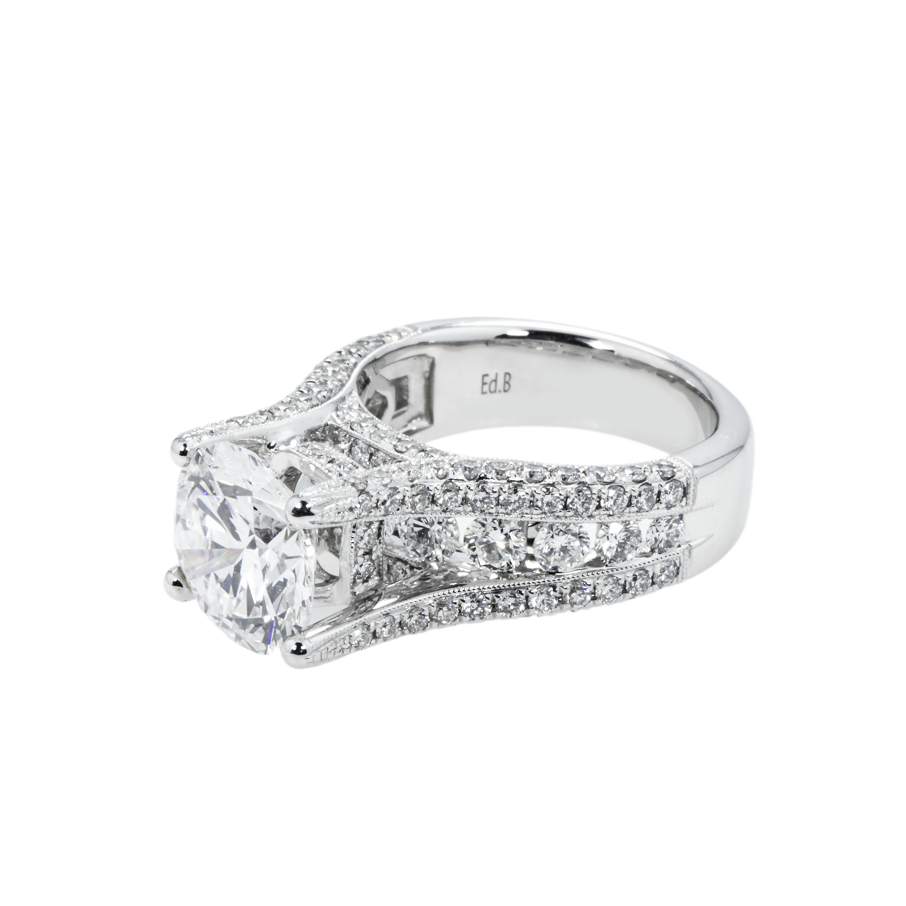 Gia 18K White Gold 3.51Ct Round Diamond Engagement Ring 5.91Ctw Bridal