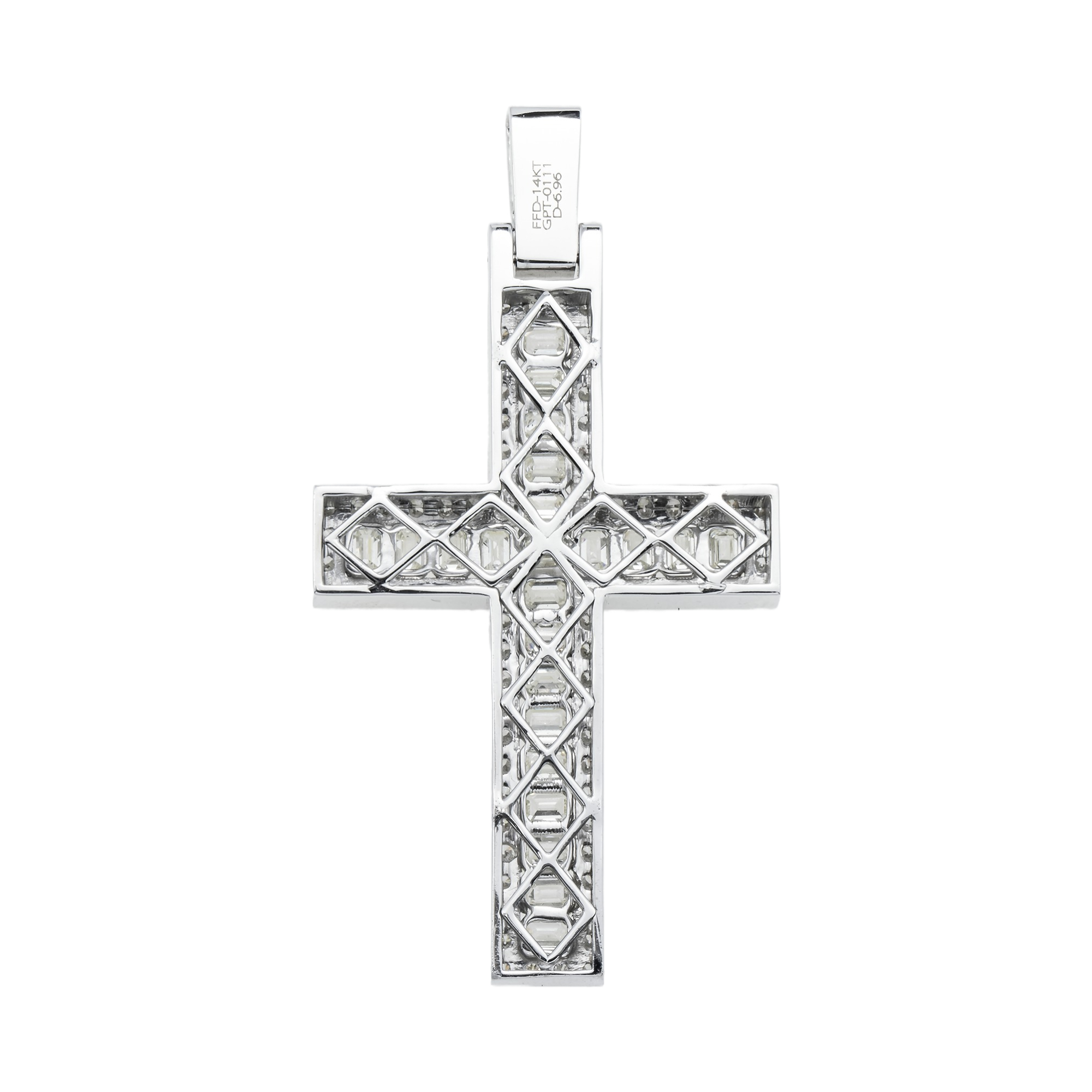14K White Gold Round & Emerald Diamond Cross Pendant 6.96Ct