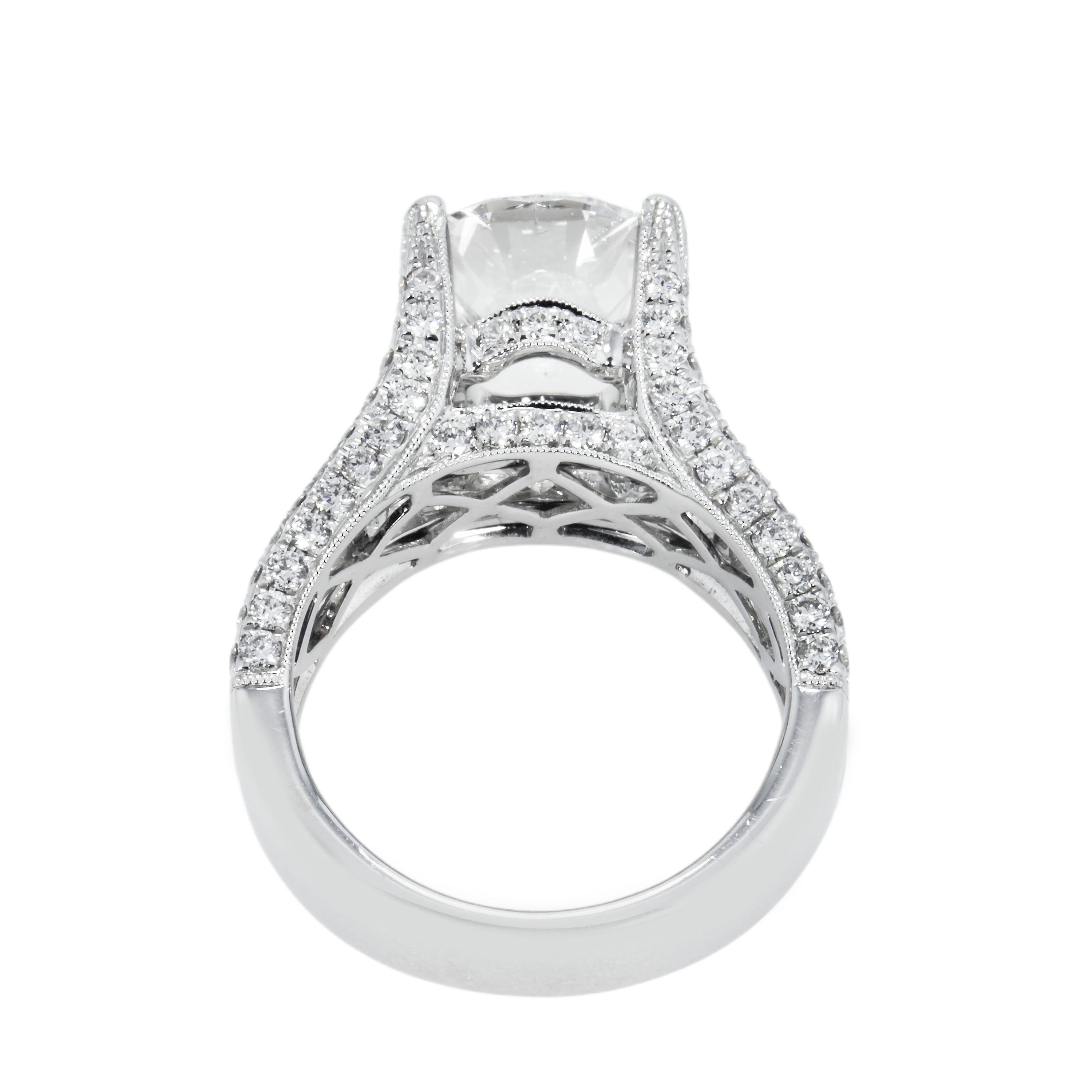 Gia 18K White Gold 3.51Ct Round Diamond Engagement Ring 5.91Ctw Bridal