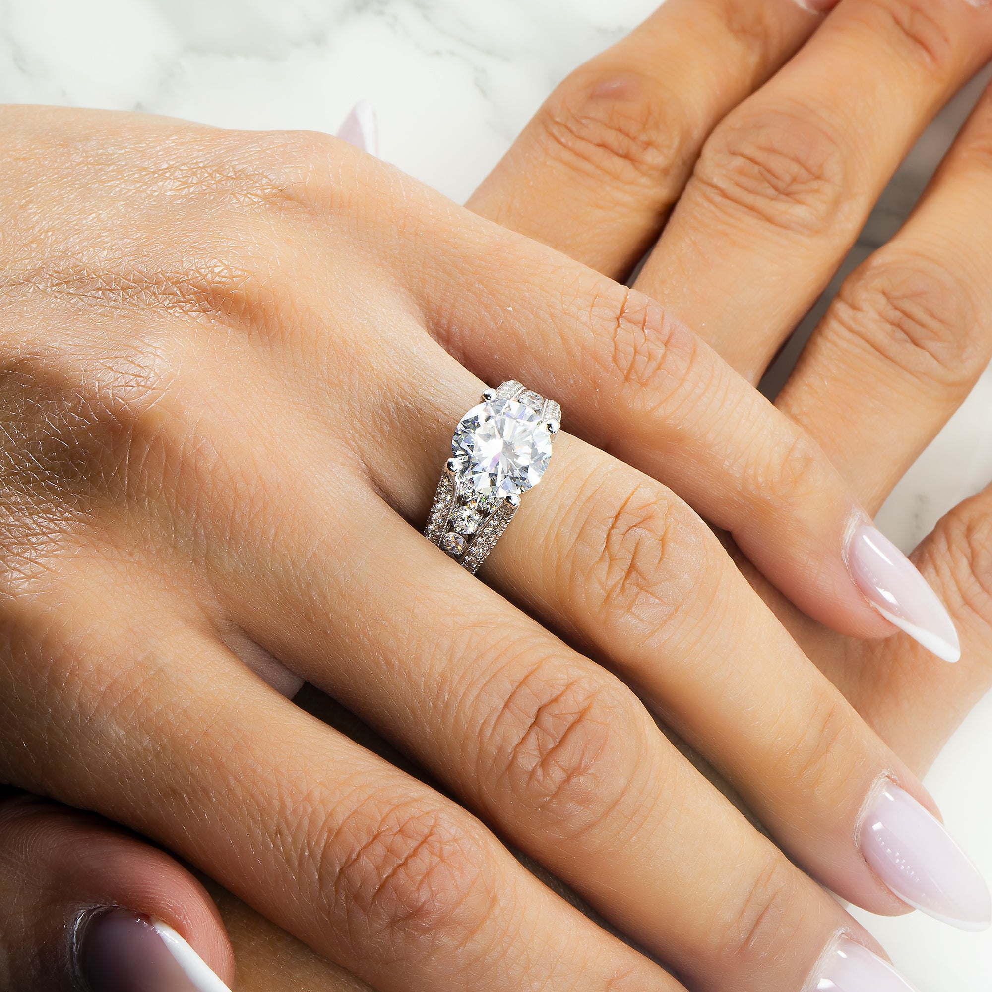 Gia 18K White Gold 3.51Ct Round Diamond Engagement Ring 5.91Ctw Bridal