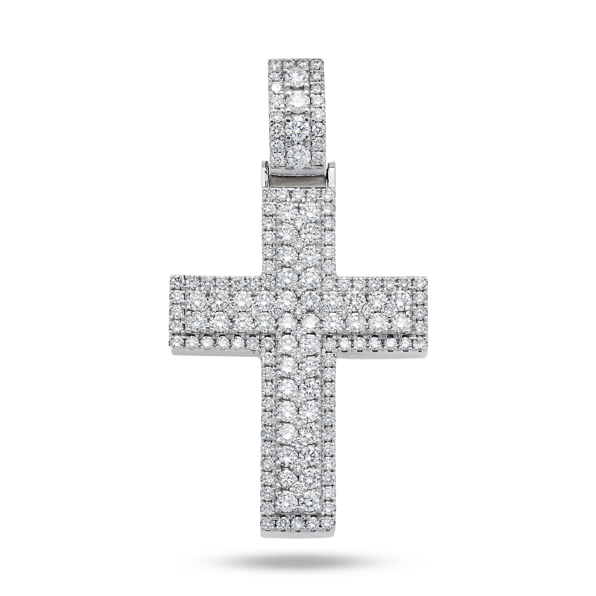 14K White Gold Bilevel Round Diamond Cross Pendant 6.70Ct