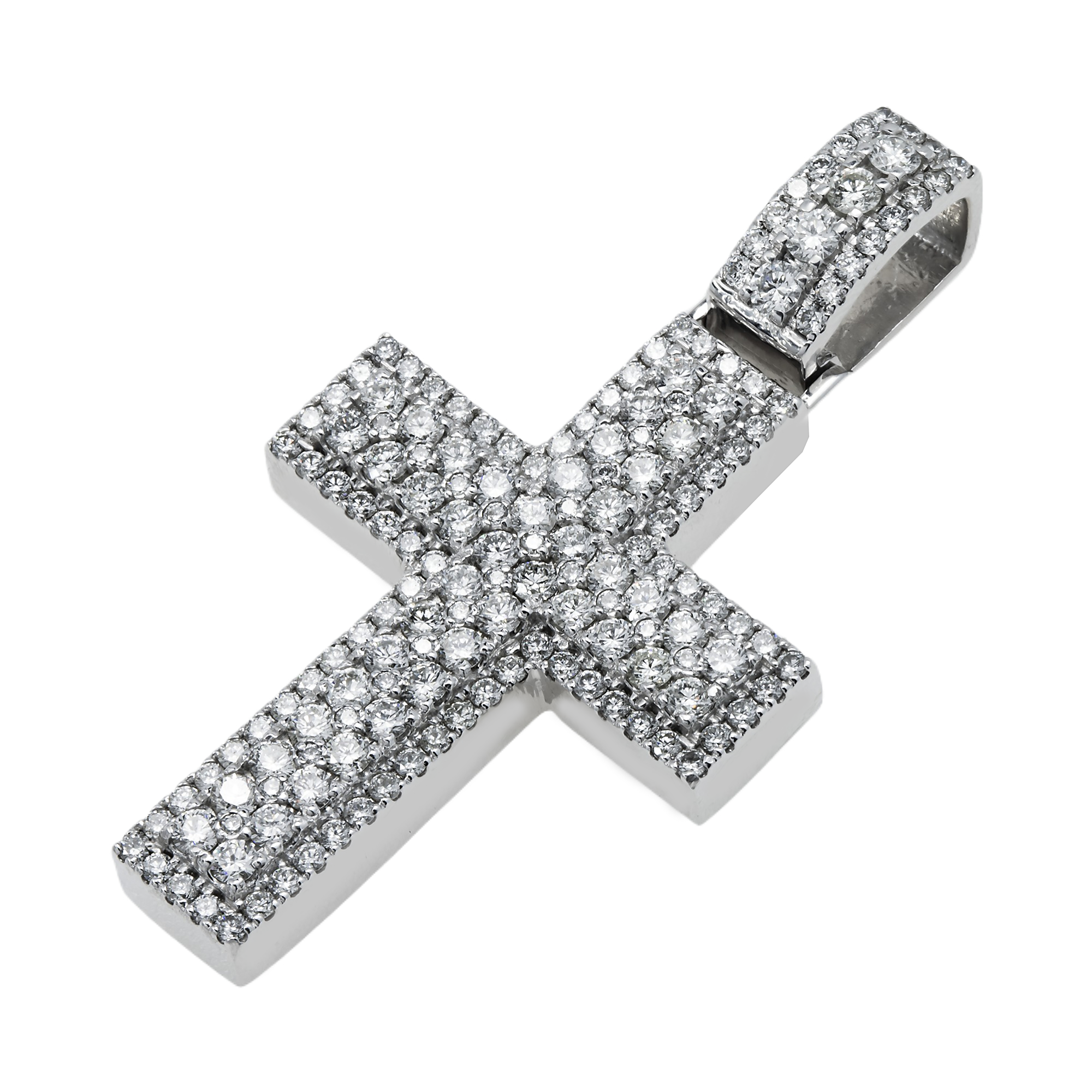 14K White Gold Bilevel Round Diamond Cross Pendant 6.70Ct