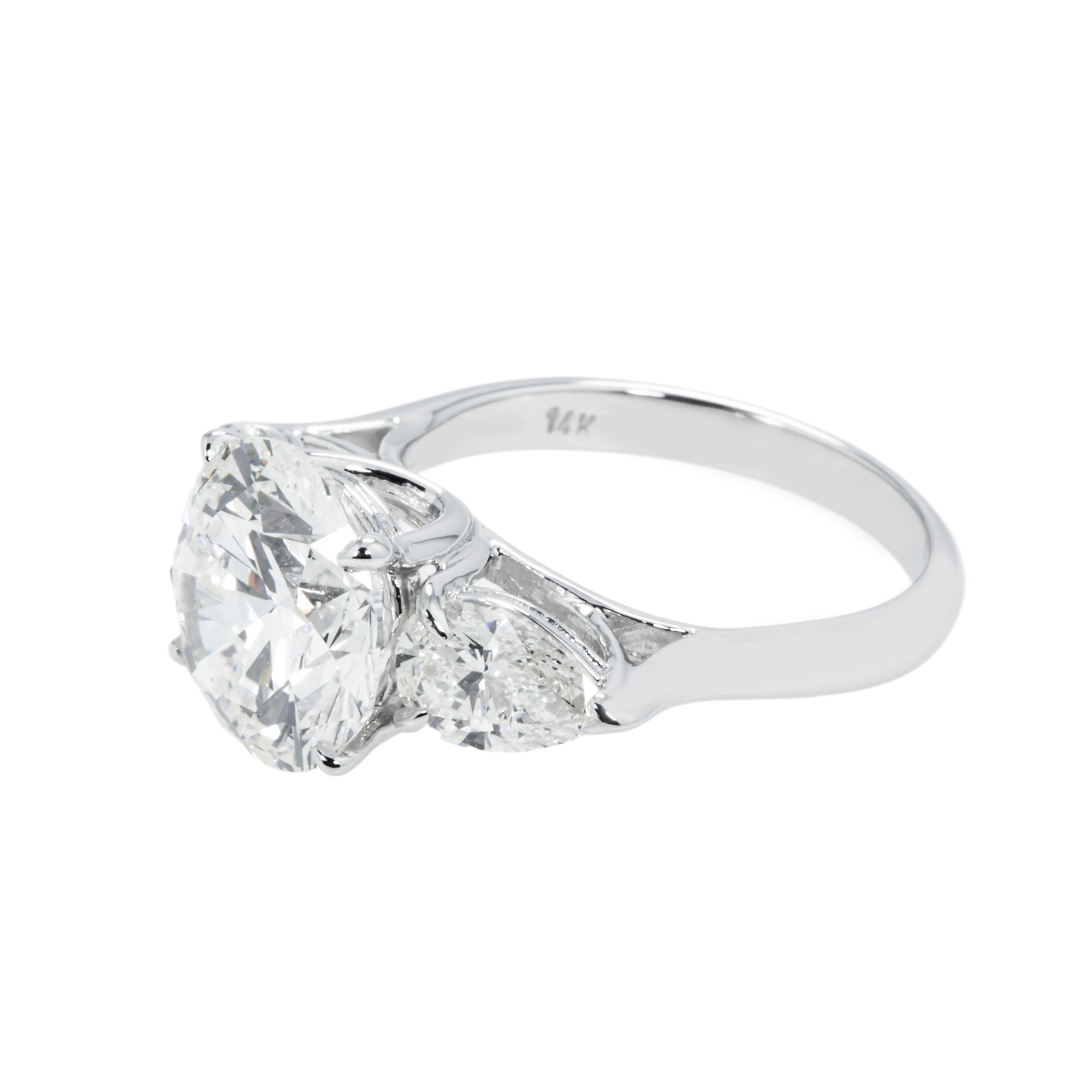 Gia 14K White Gold 4.86Ct Round Diamond Triple Engagement Ring 6.47Ctw Bridal