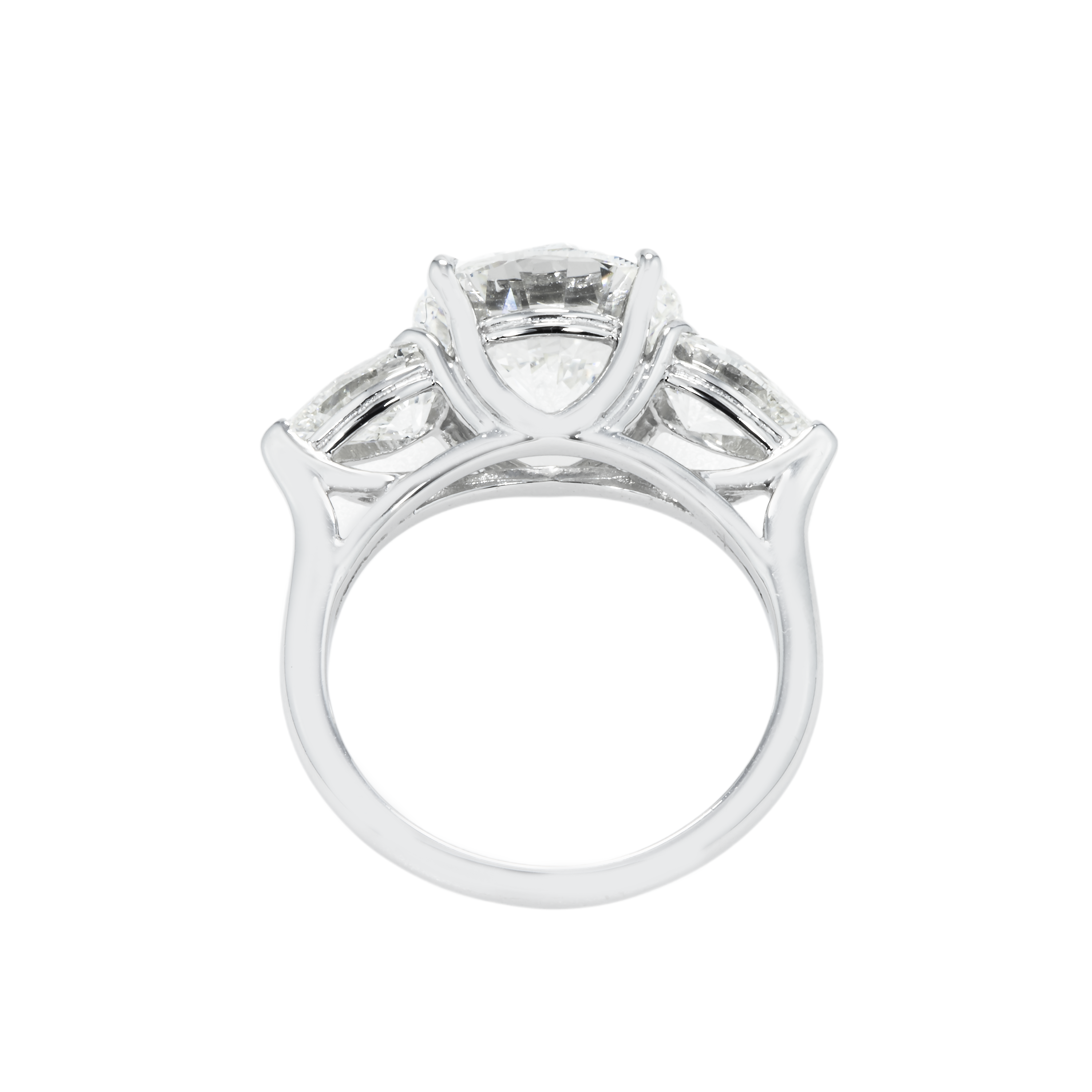 Gia 14K White Gold 4.86Ct Round Diamond Triple Engagement Ring 6.47Ctw Bridal