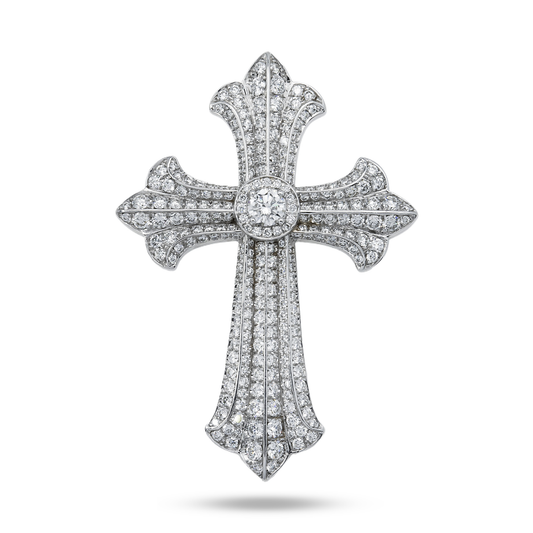 18K White Gold Round Diamond Cross Pendant 2.01ct