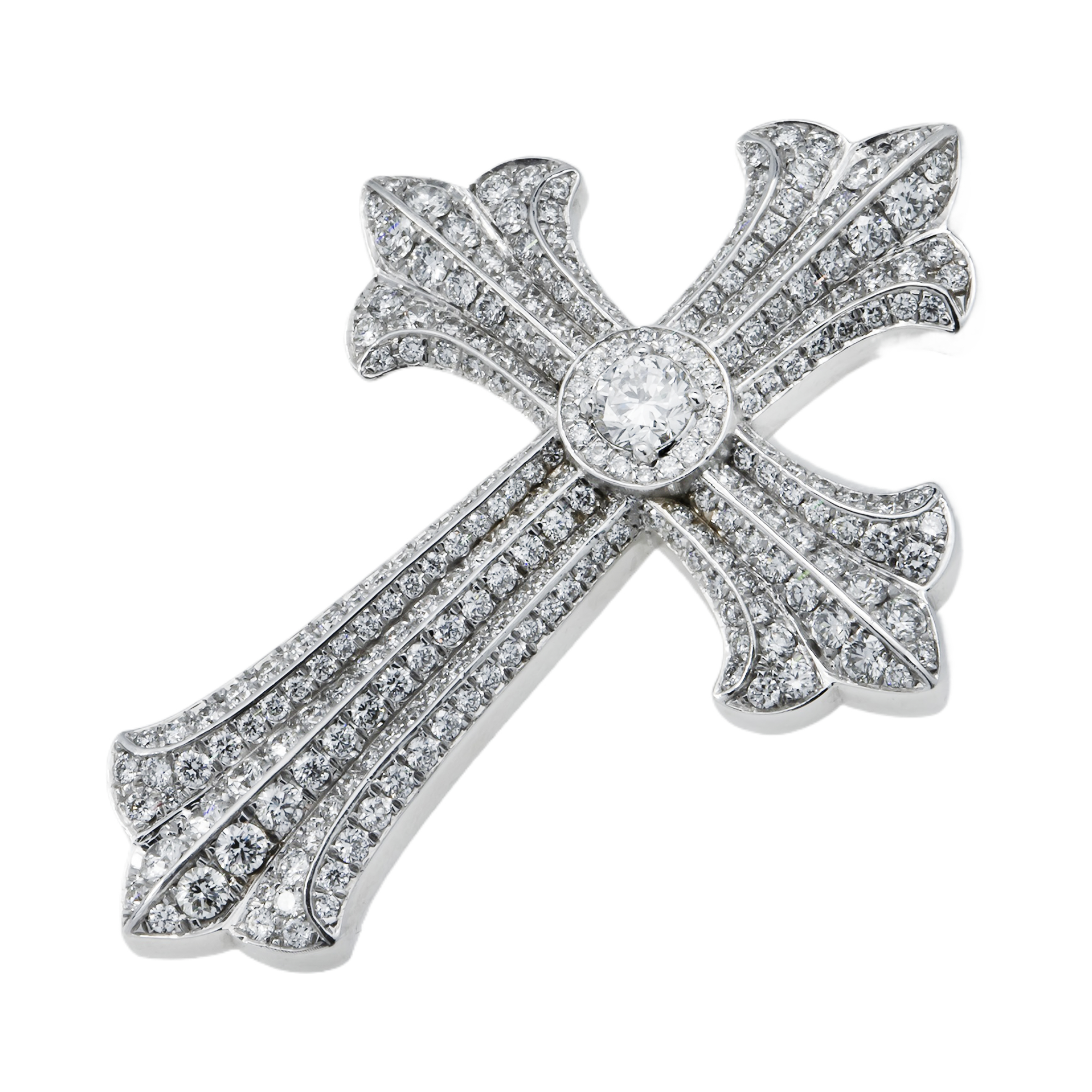 18K White Gold Round Diamond Cross Pendant 2.01Ct