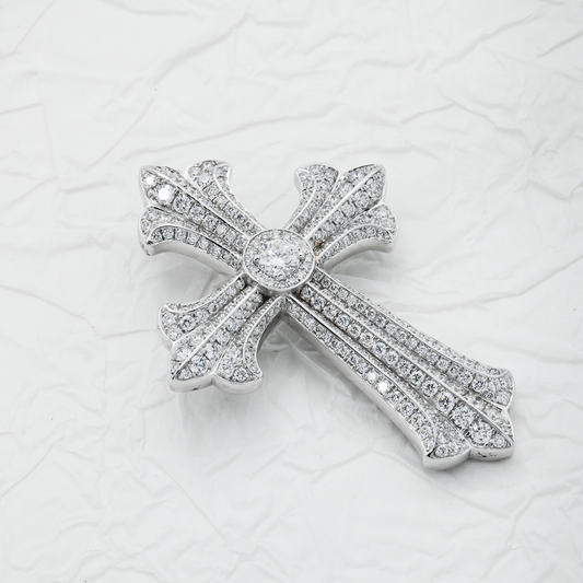 18K White Gold Round Diamond Cross Pendant 2.01ct