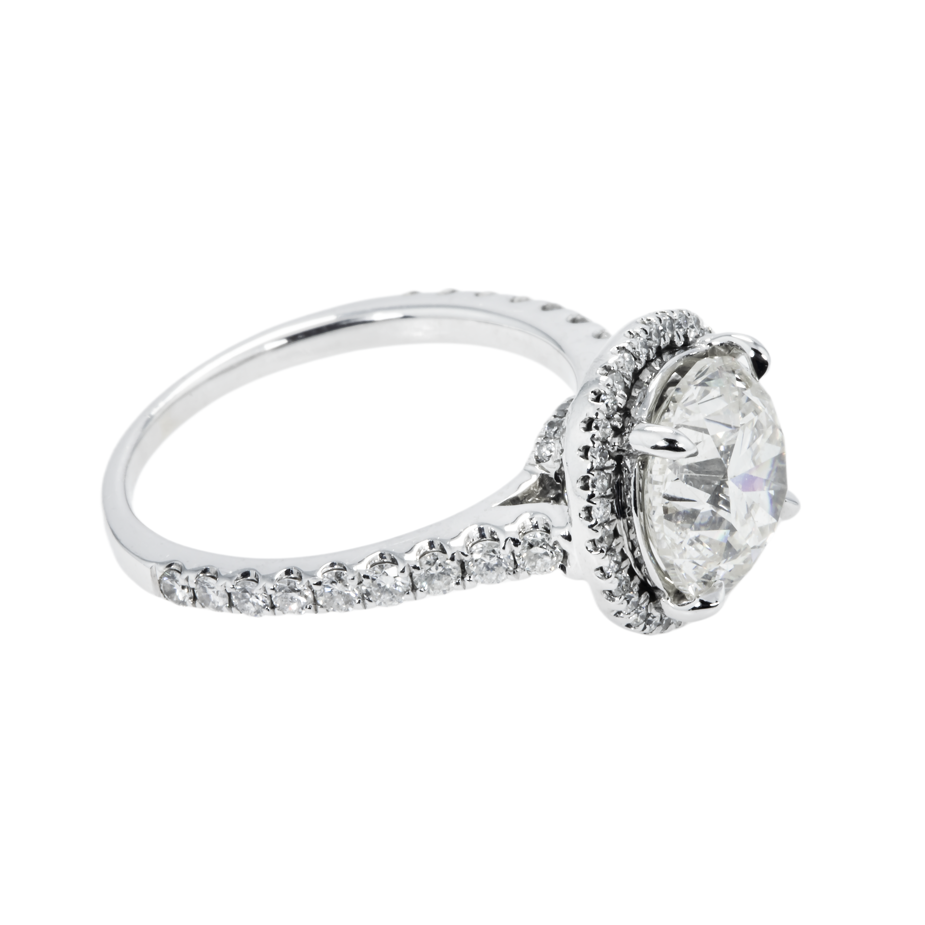 14K White Gold 3.26Ctw Round Diamond Engagement Ring 3.96Ctw Bridal