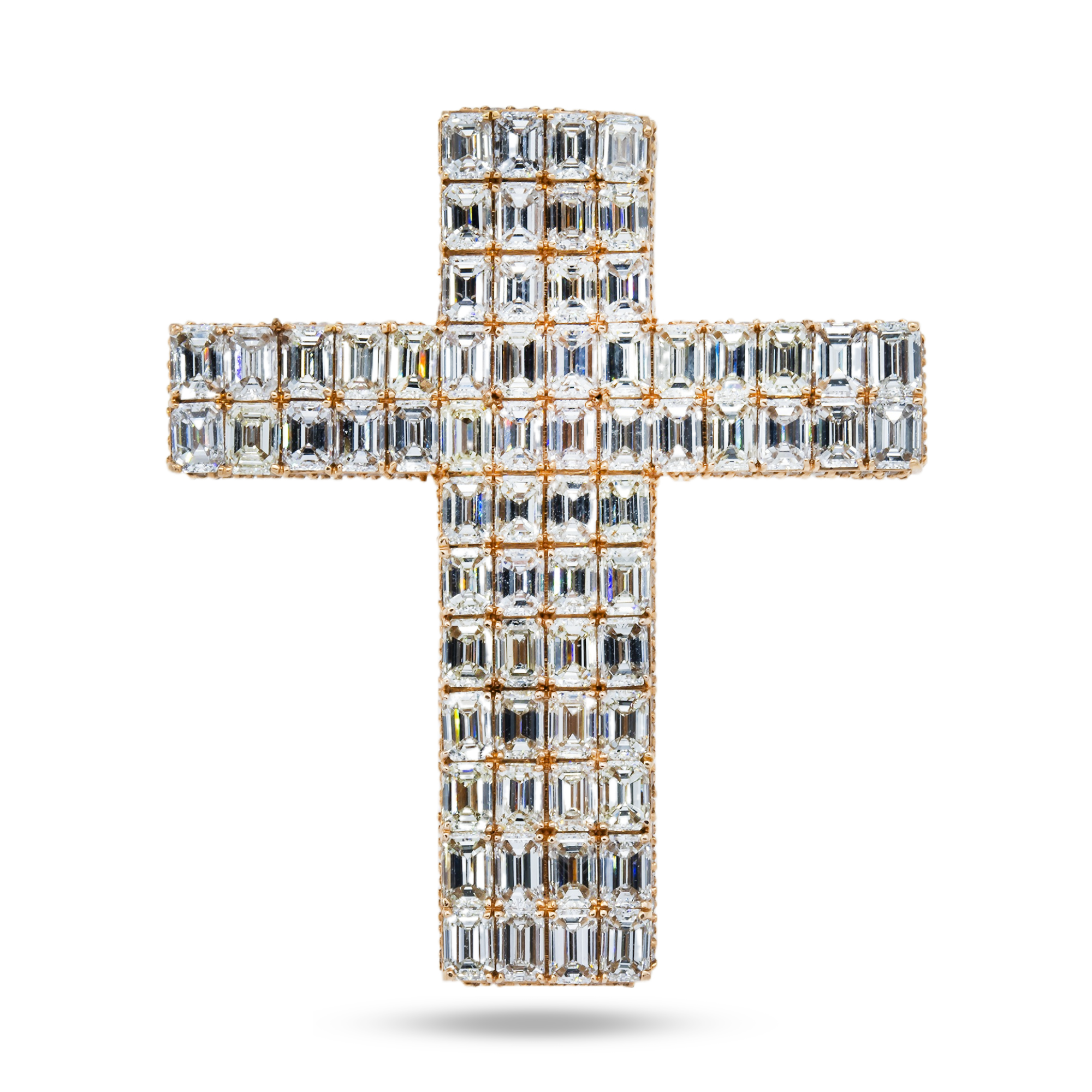 14K Rose Gold Emerald Cut Diamond Cross Pendant 17.34Ct