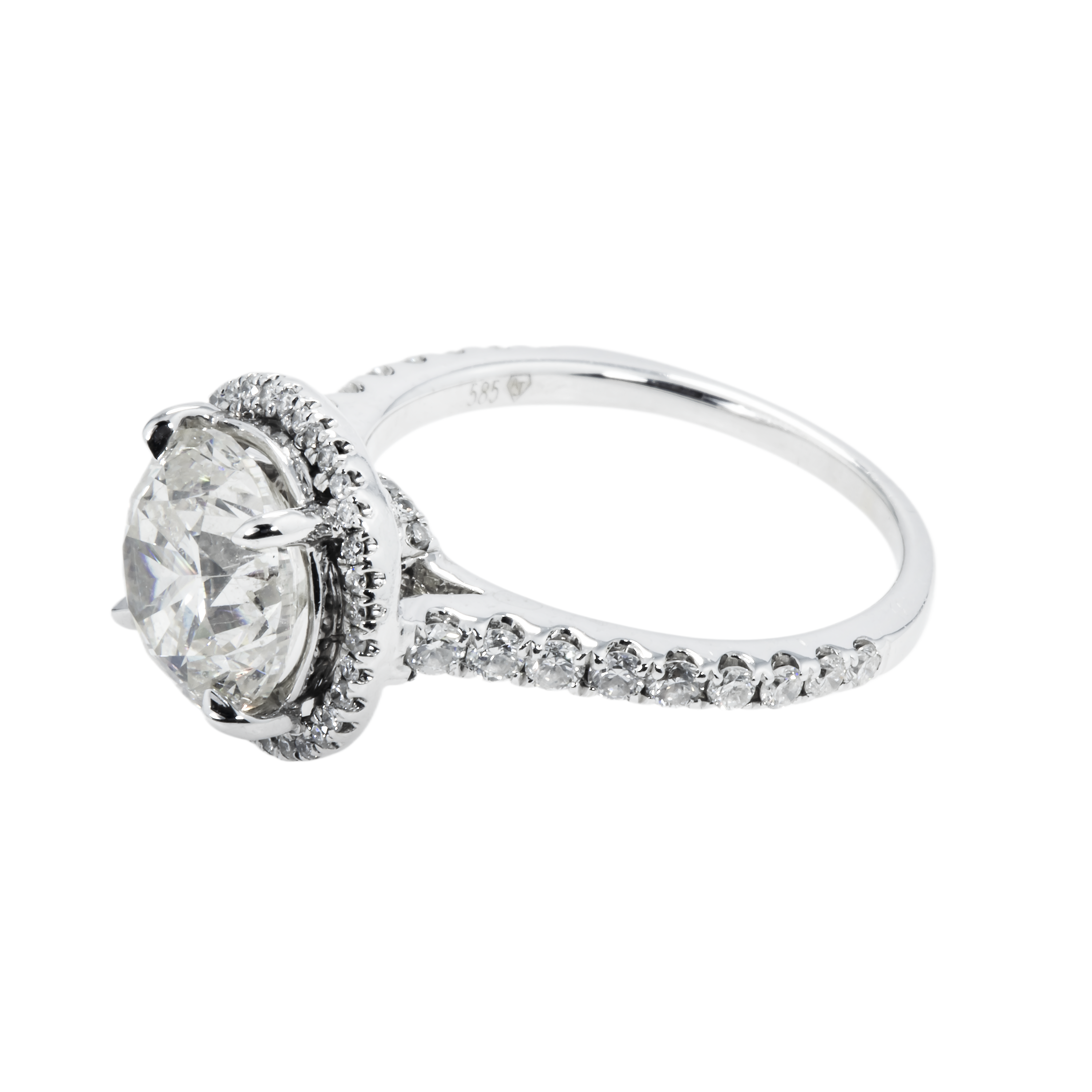 14K White Gold 3.26Ctw Round Diamond Engagement Ring 3.96Ctw Bridal