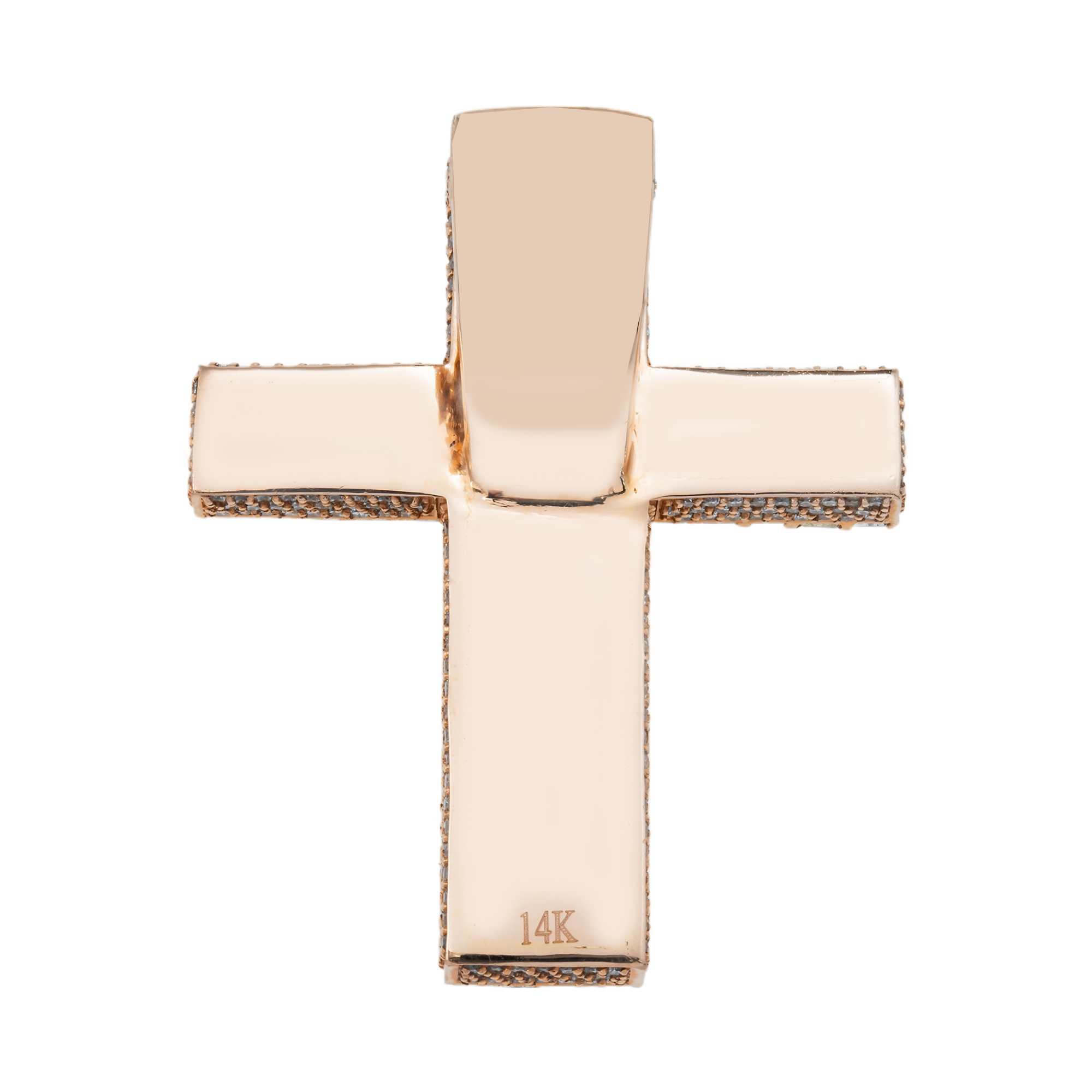 14K Rose Gold Emerald Cut Diamond Cross Pendant 17.34Ct