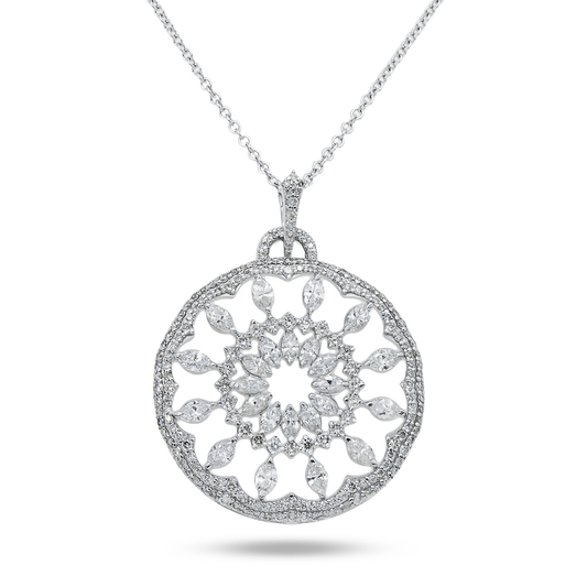 14K White Gold Marquise & Round Diamond Dreamcatcher Necklace 3.69ct