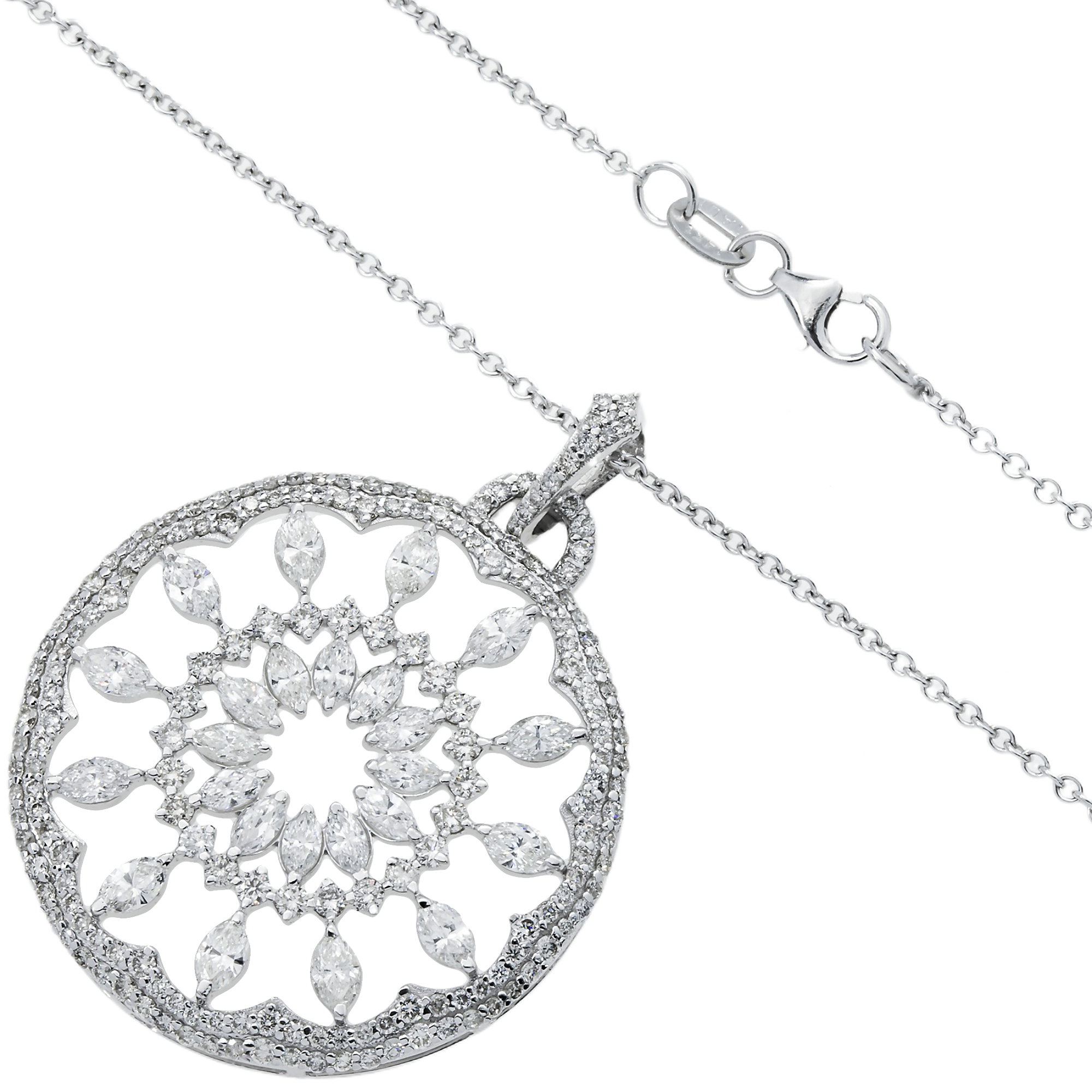 14K White Gold Marquise & Round Diamond Dreamcatcher Necklace 3.69Ct Necklace