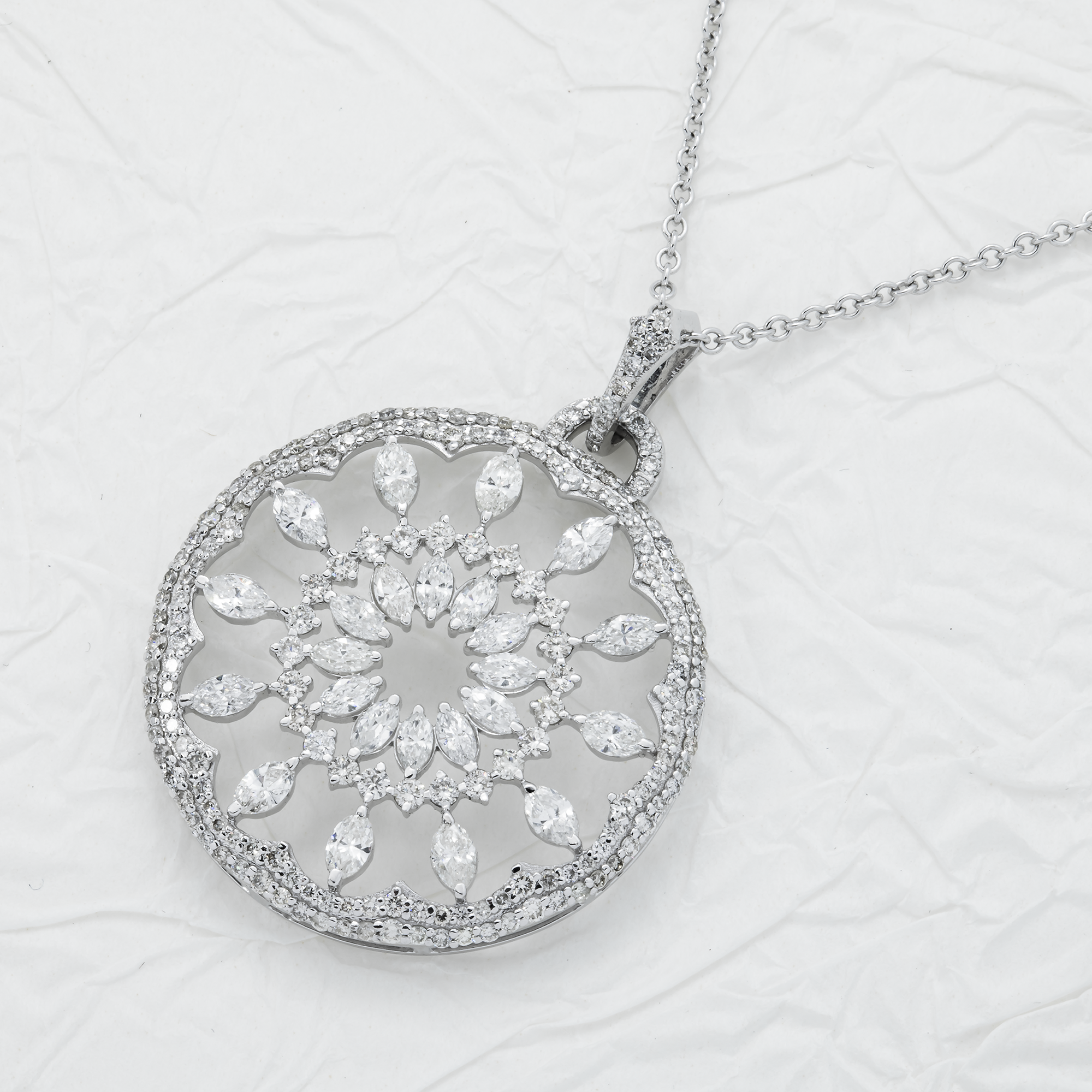 14K White Gold Marquise & Round Diamond Dreamcatcher Necklace 3.69Ct Necklace