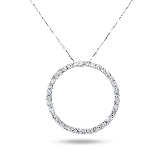 14K White Gold Round Diamond Karma Circle Necklace 6.0ct