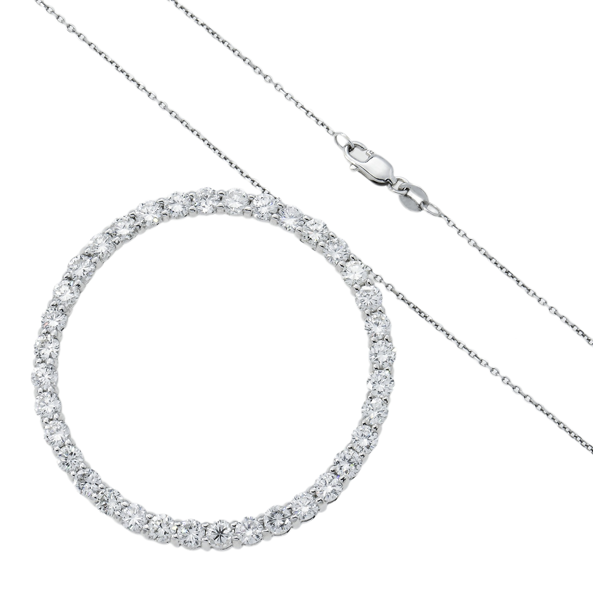 14K White Gold Round Diamond Karma Circle Necklace 6.0Ct Necklace