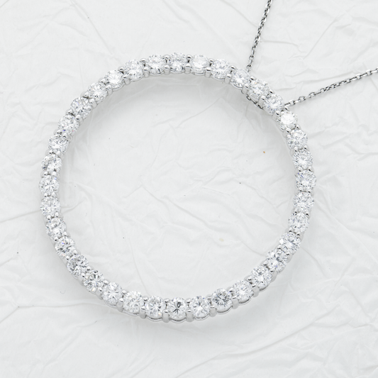 14K White Gold Round Diamond Karma Circle Necklace 6.0ct