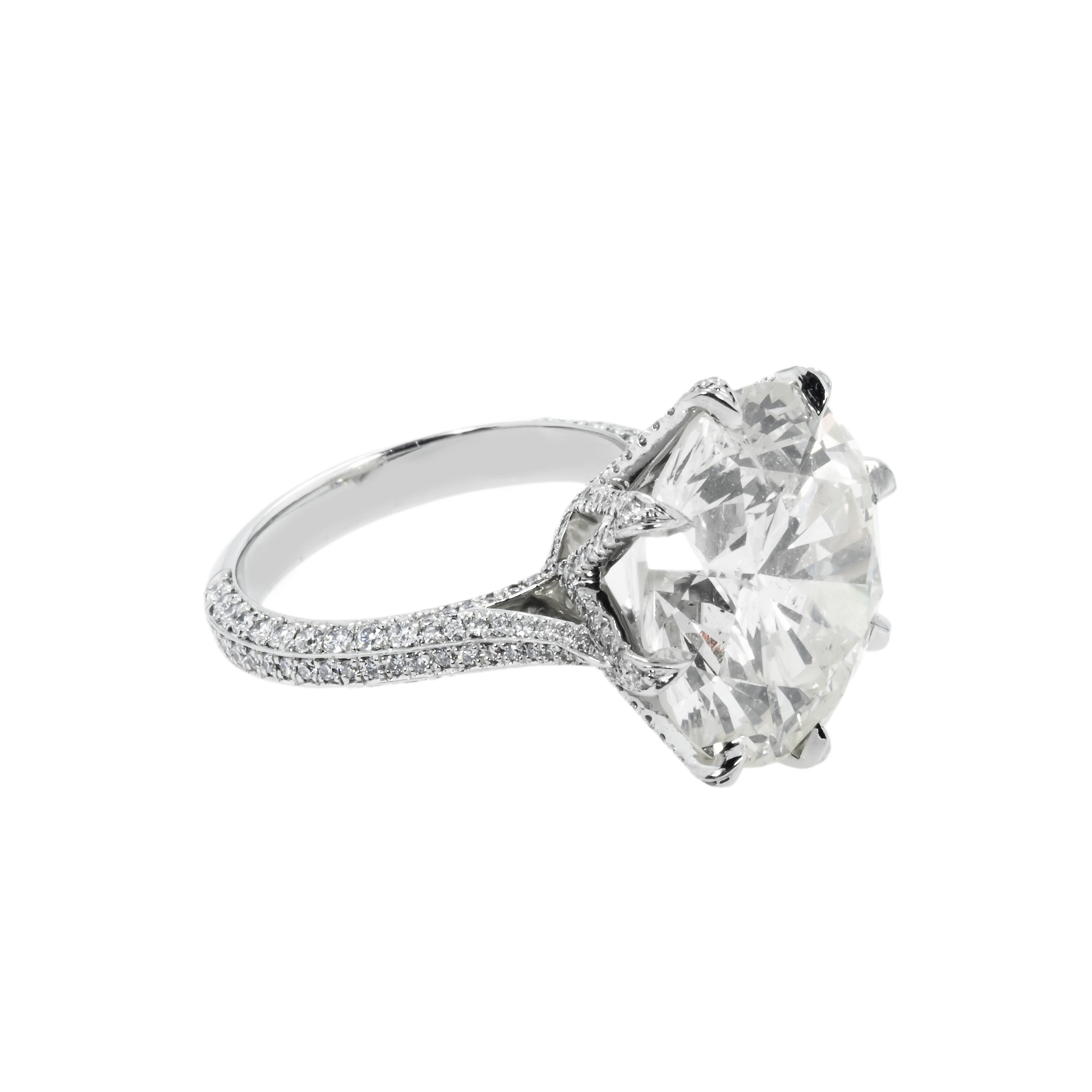 Platinum 13.65Ct Round Diamond Engagement Ring 14.61Ctw Bridal