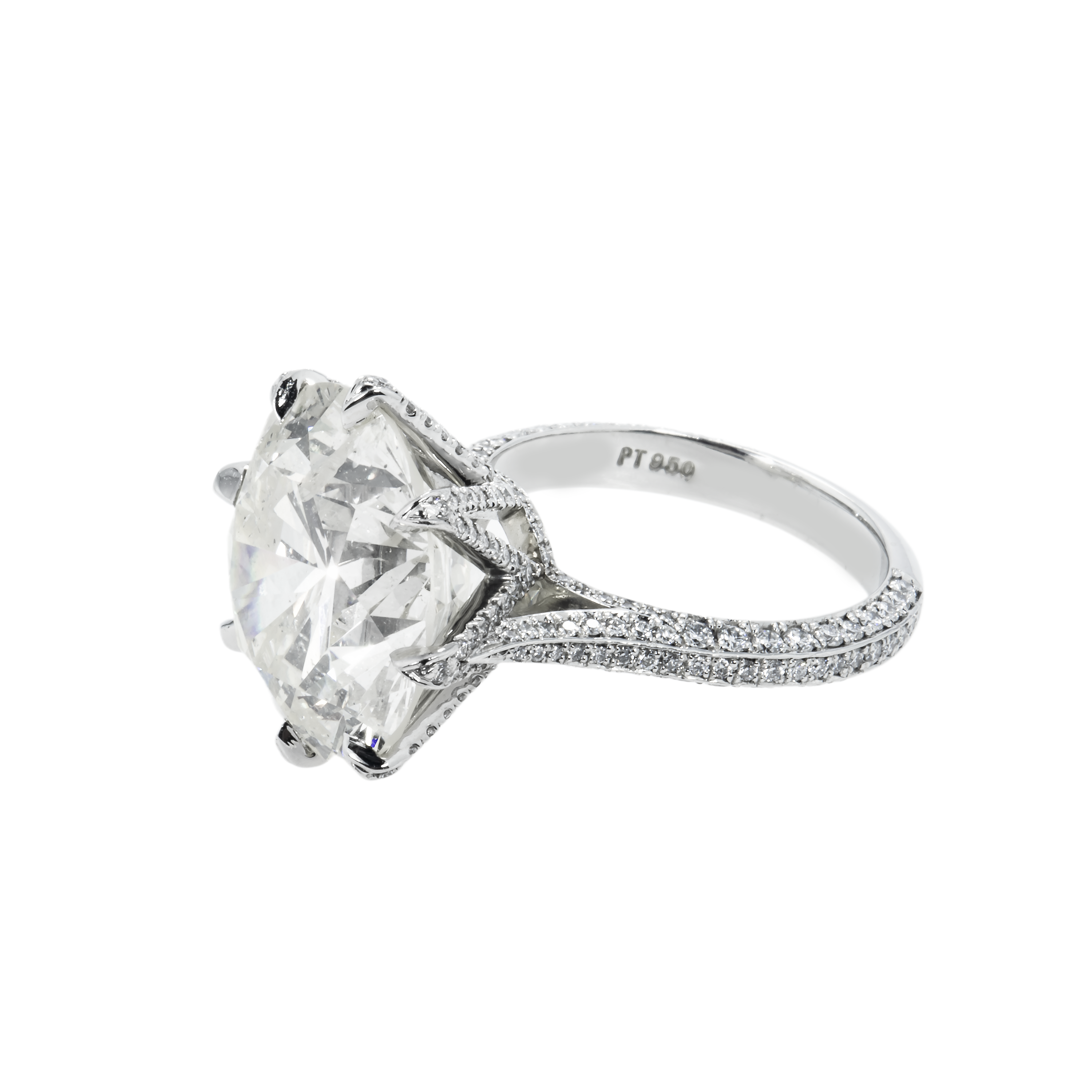 Platinum 13.65Ct Round Diamond Engagement Ring 14.61Ctw Bridal