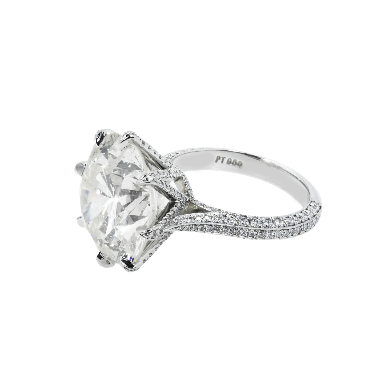 Platinum 13.65ct Round Diamond Engagement Ring 14.61ctw