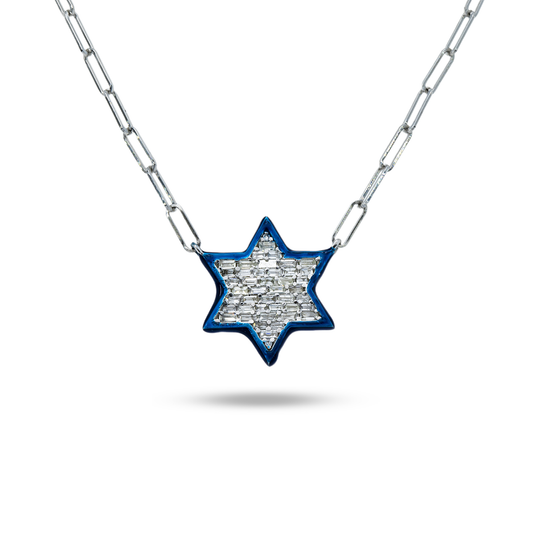 14K White Gold Star of David Diamond Pendant & Chain Necklace 0.40ct