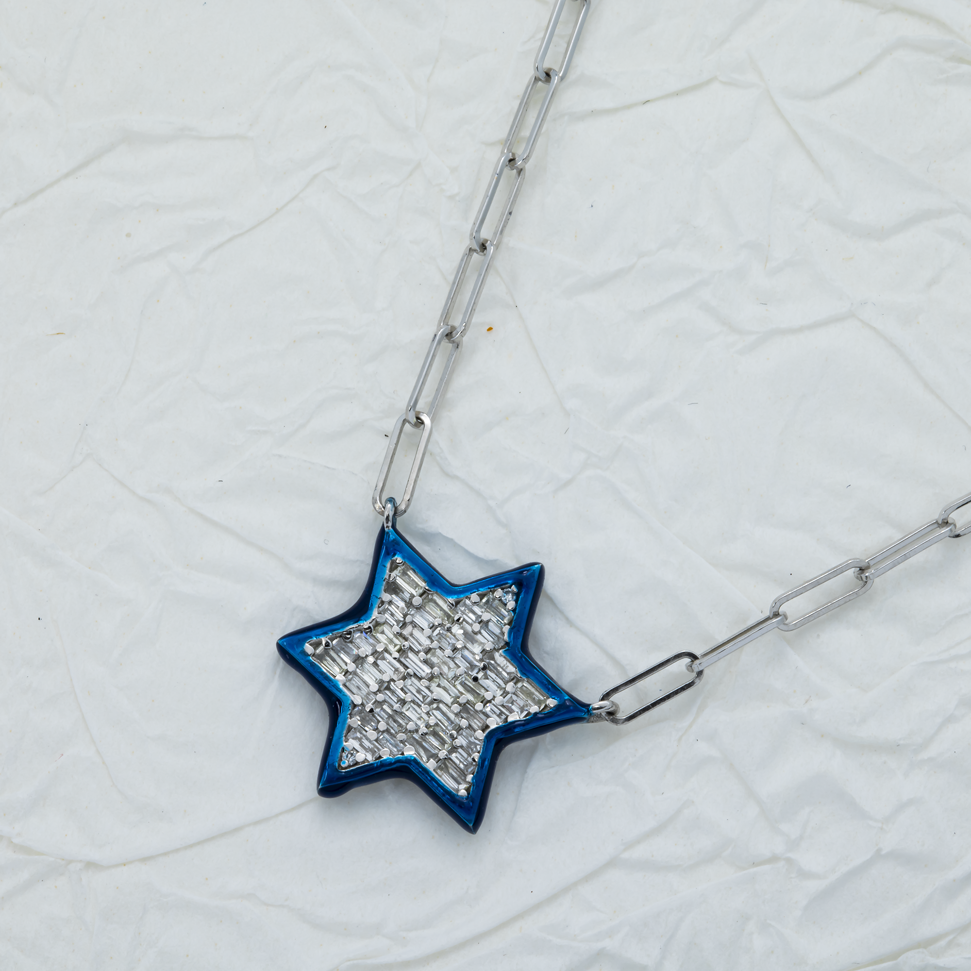 14K White Gold Star Of David Diamond Pendant & Chain Necklace 0.40Ct Necklace