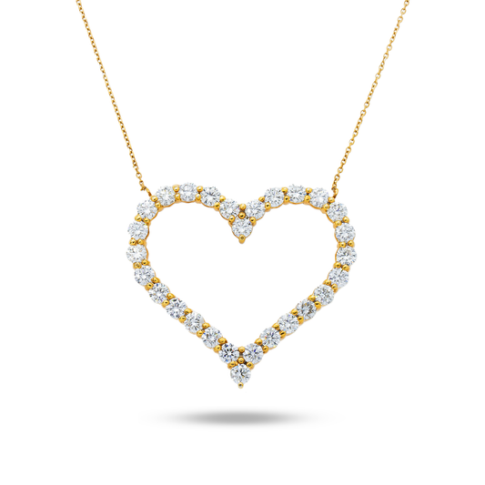 14K White Gold Round Diamond Open Heart Necklace 5.82Ct Necklace