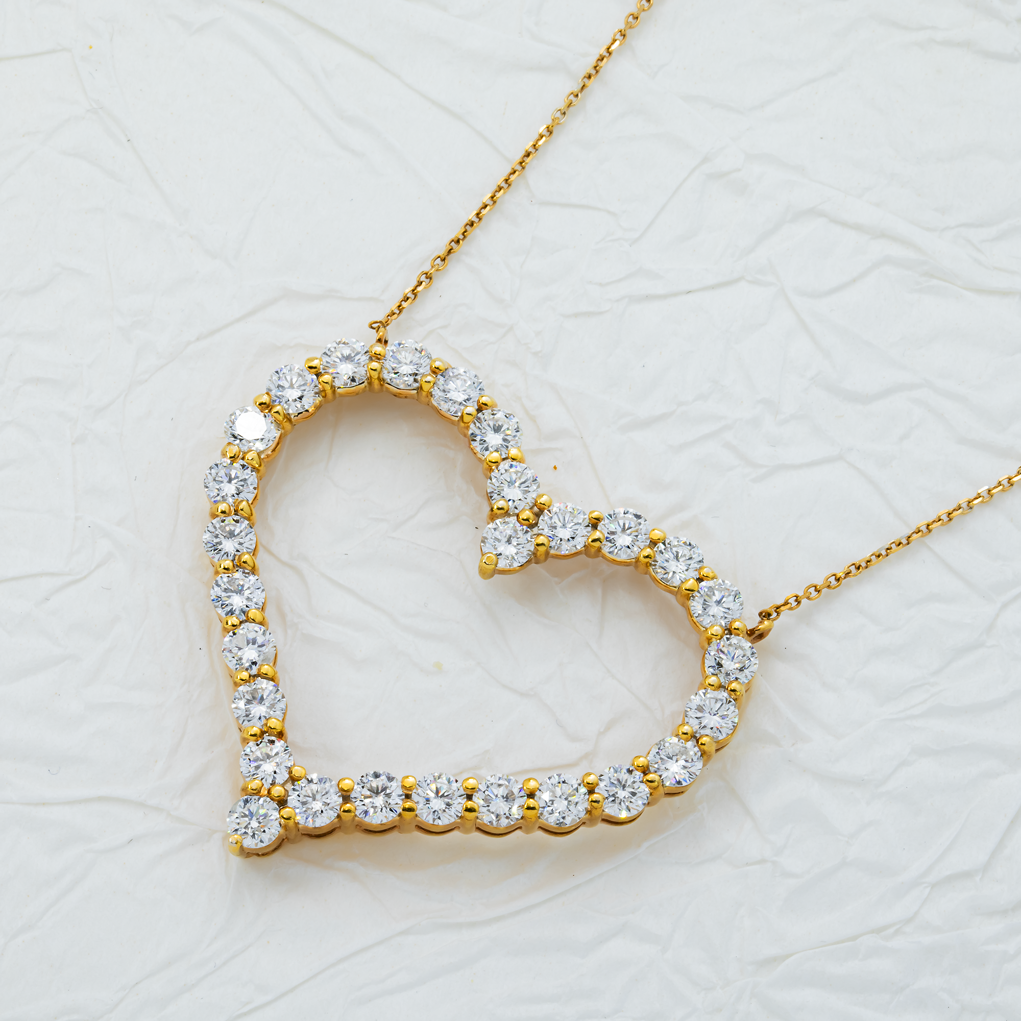 14K White Gold Round Diamond Open Heart Necklace 5.82Ct Necklace