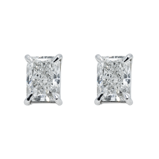 14K White Gold 1.51ct Each Radiant Cut Diamond Stud Earrings 3.02ctw