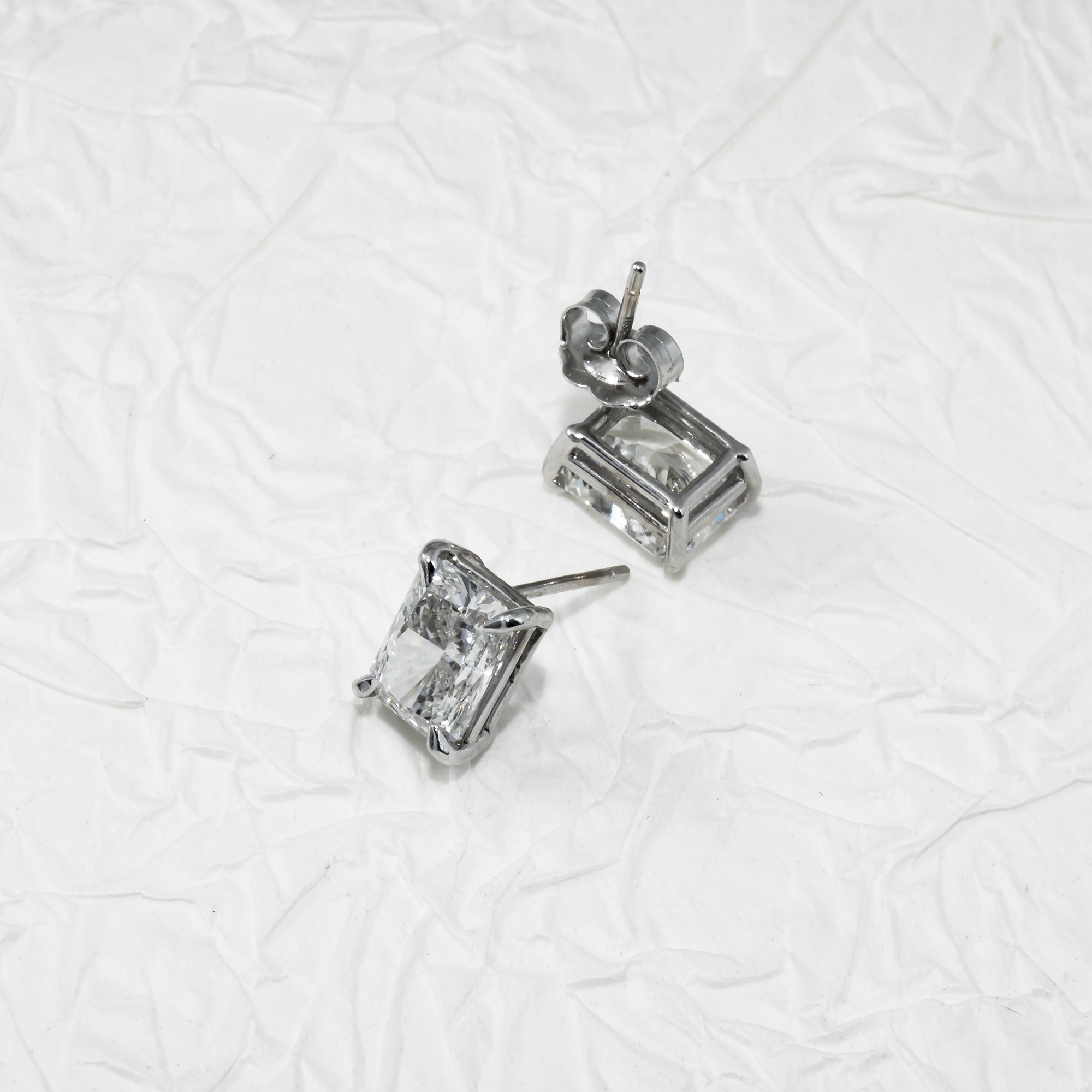 Choose Your Size - 14K White Gold IGI Radiant Diamond Stud Earrings (2.0ct-6ct total)