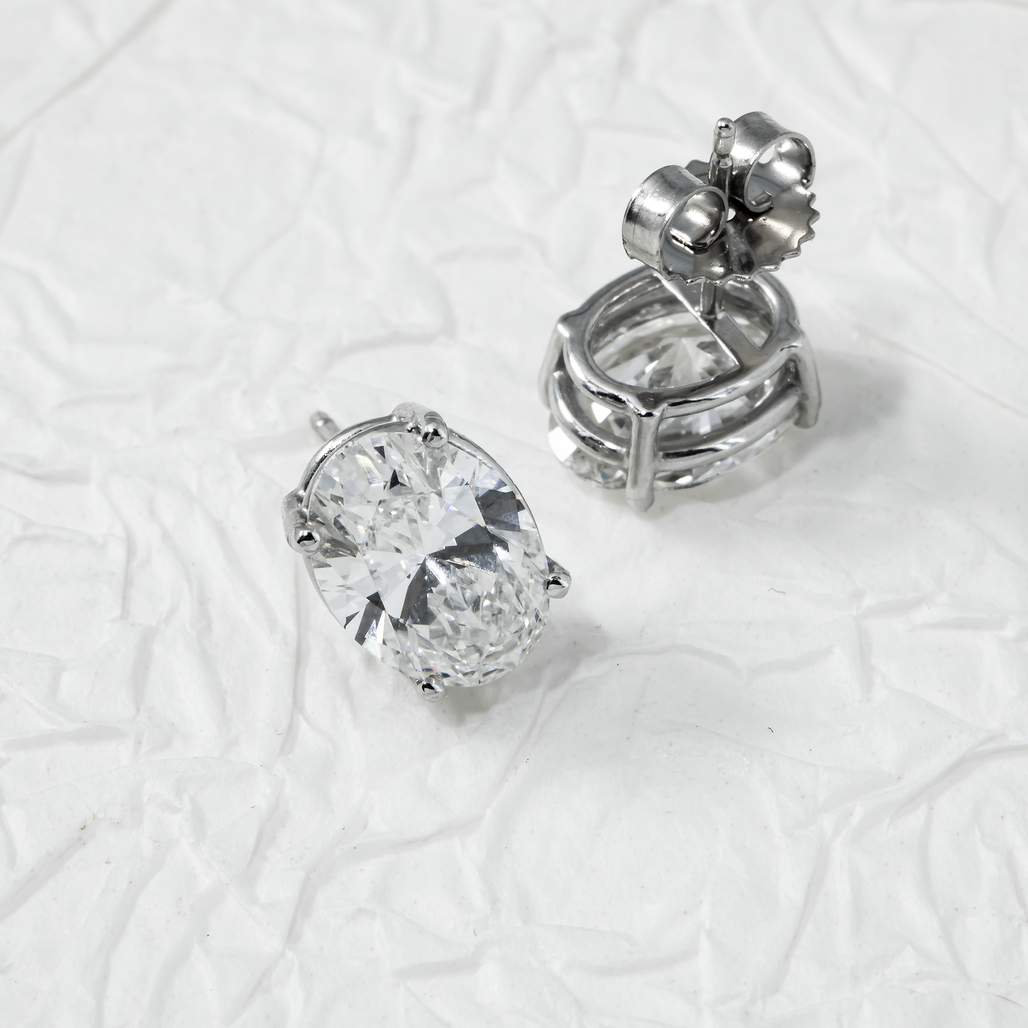 IGI 14K White Gold 2ct Each Solitaire Oval Diamond Stud Earrings 4.25ctw