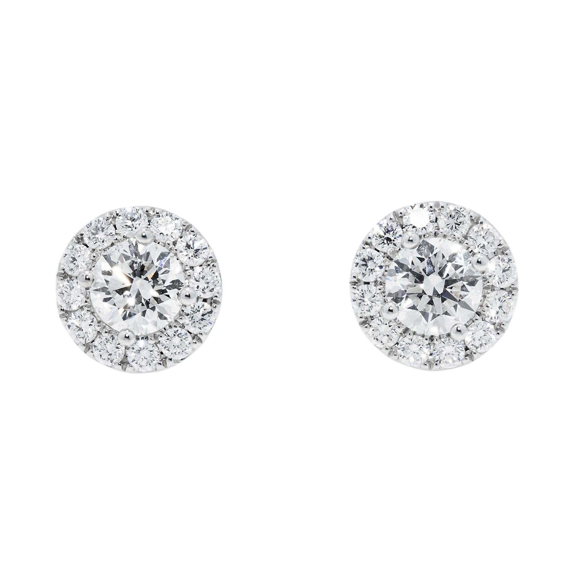 IGI 18K White Gold Round Diamond Stud Earrings w/ Halo 4.48ctw