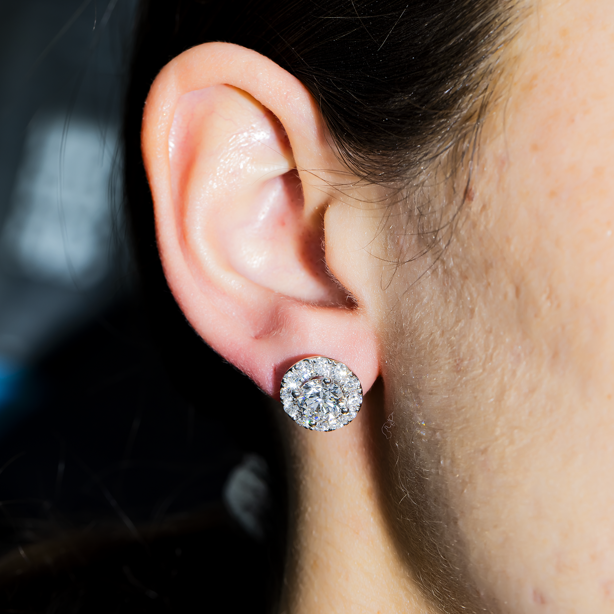 IGI 18K White Gold Round Diamond Stud Earrings w/ Halo 4.48ctw