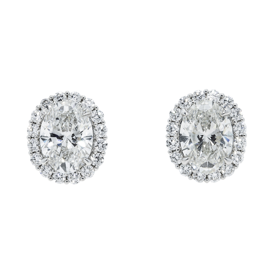 IGI 18K White Gold Oval & Round Diamond Stud Earrings 8.51ctw