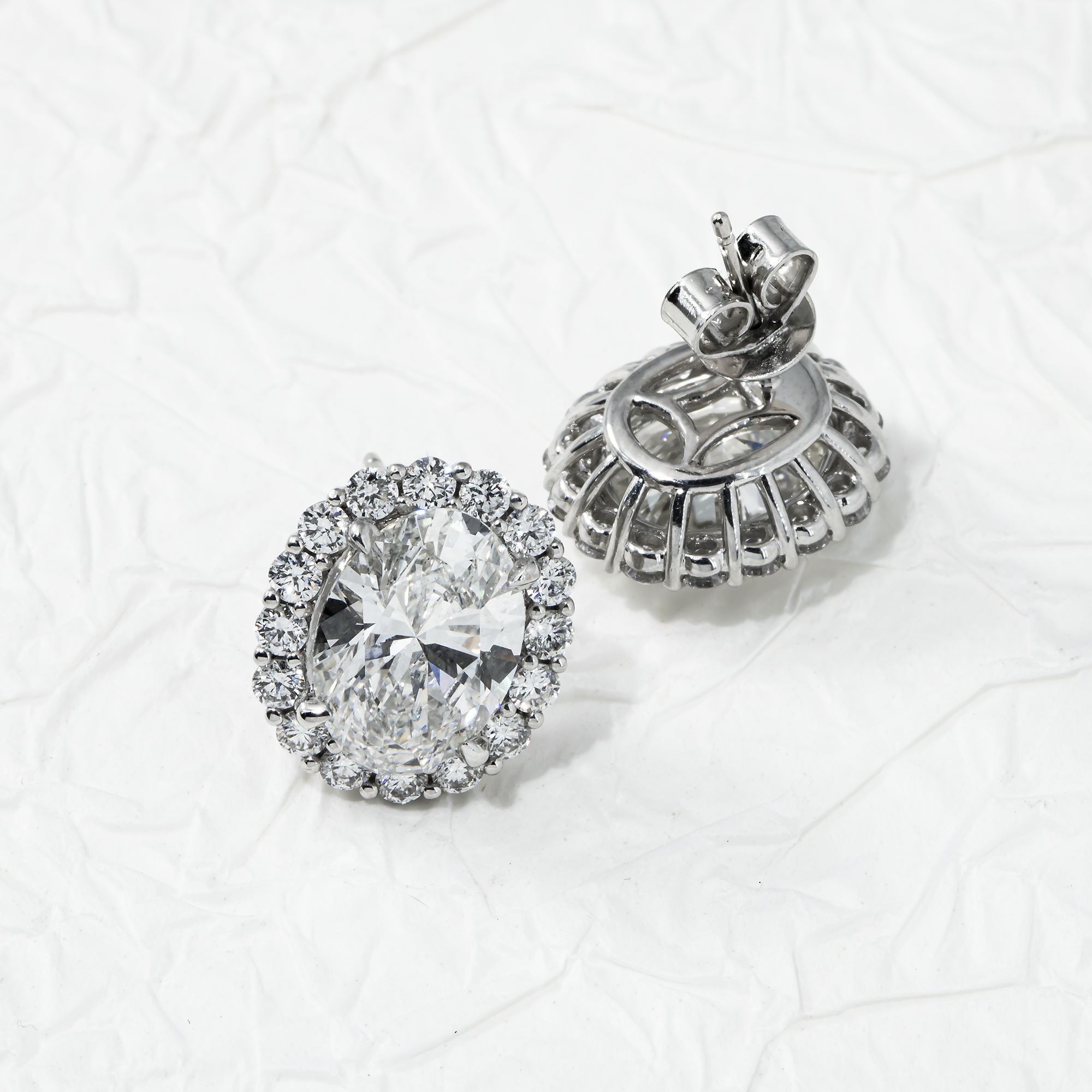 IGI 18K White Gold Oval & Round Diamond Stud Earrings 8.51ctw