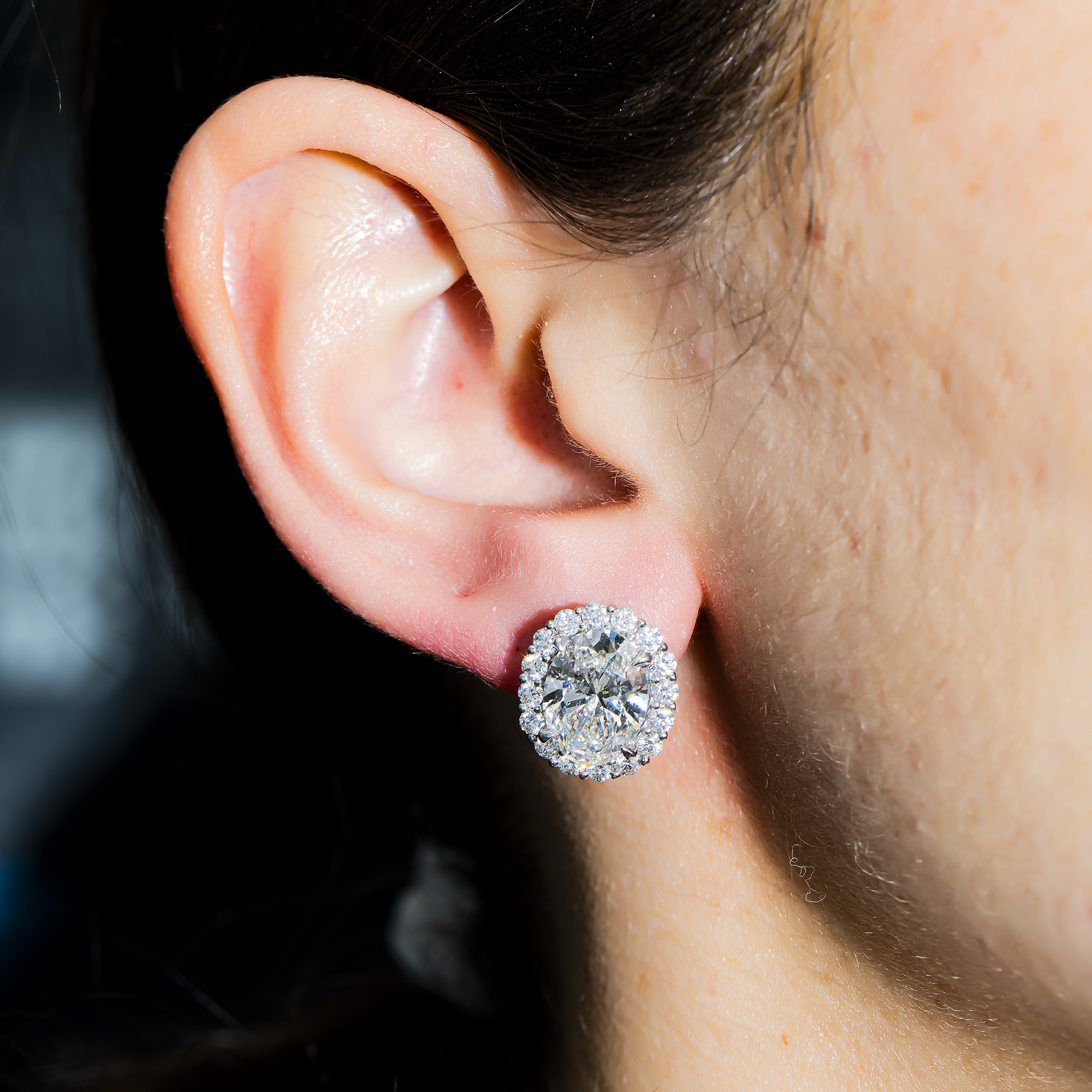 IGI 18K White Gold Oval & Round Diamond Stud Earrings 8.51ctw