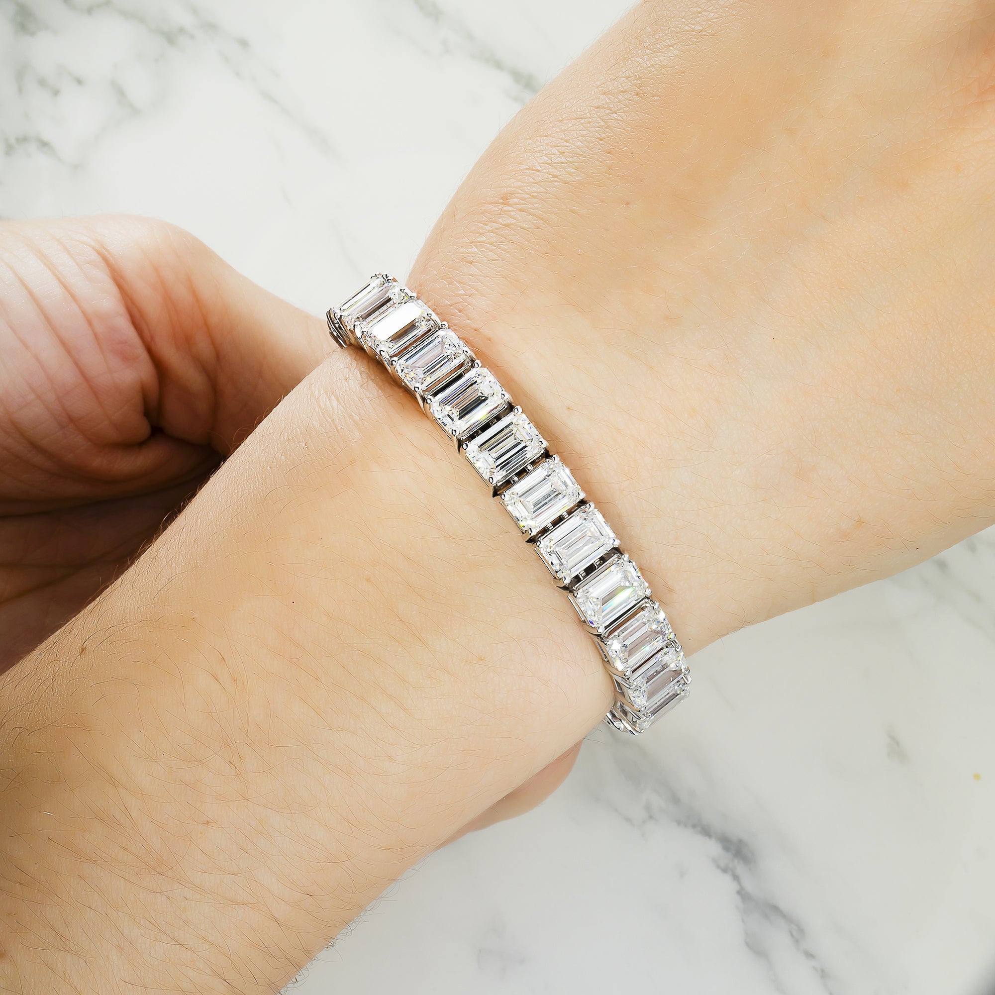 14K White Gold Emerald Cut Diamond Tennis Bracelet 34.93Ct Bracelets