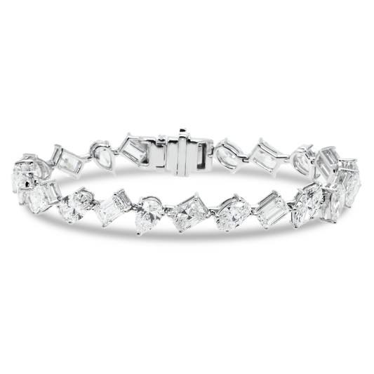 14K White Gold Multi Cut Diamond Satellite Bracelet 18.19ctw