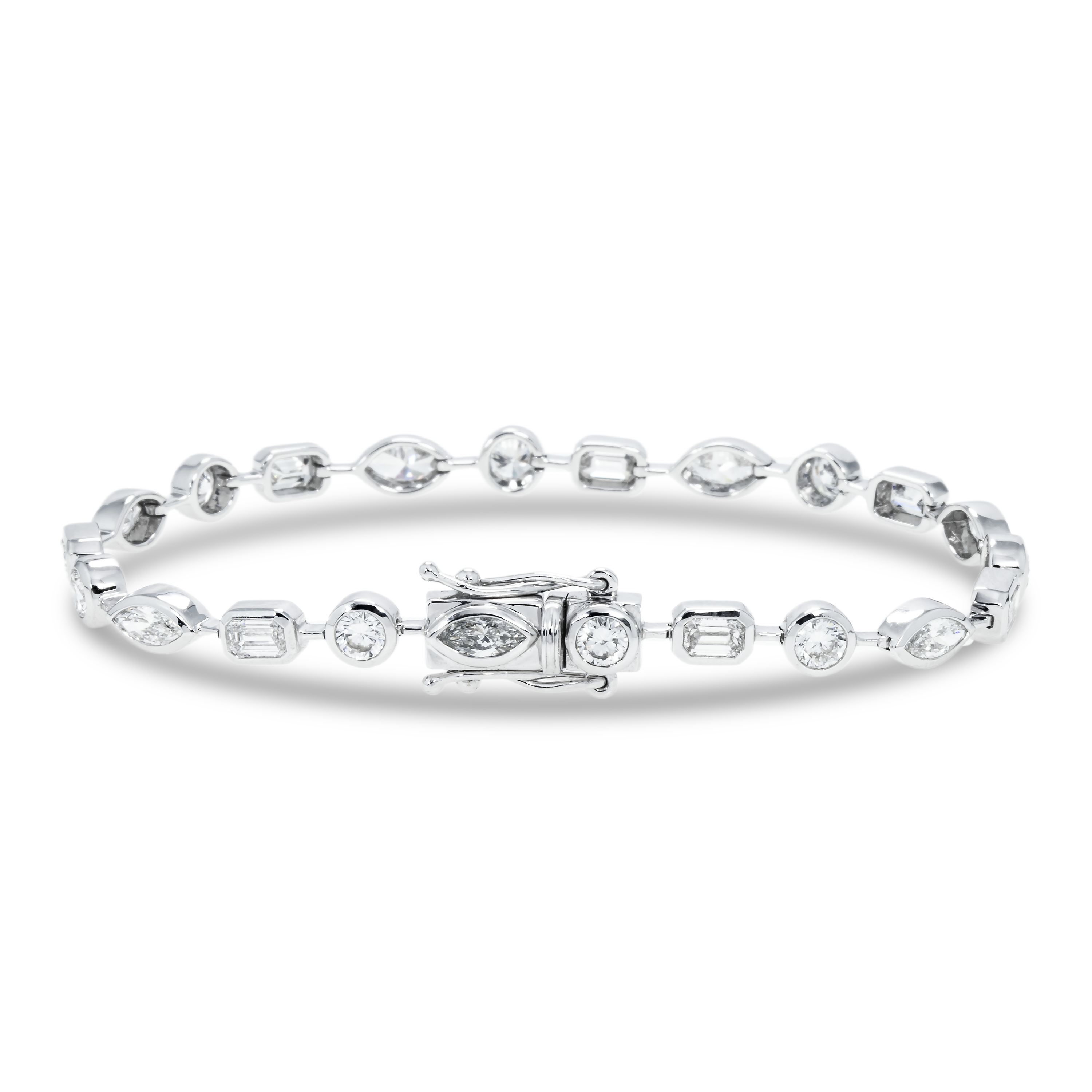 14K White Gold Bezel Set Multi Cut Diamond Satellite Bracelet 4.30Ct Bracelets