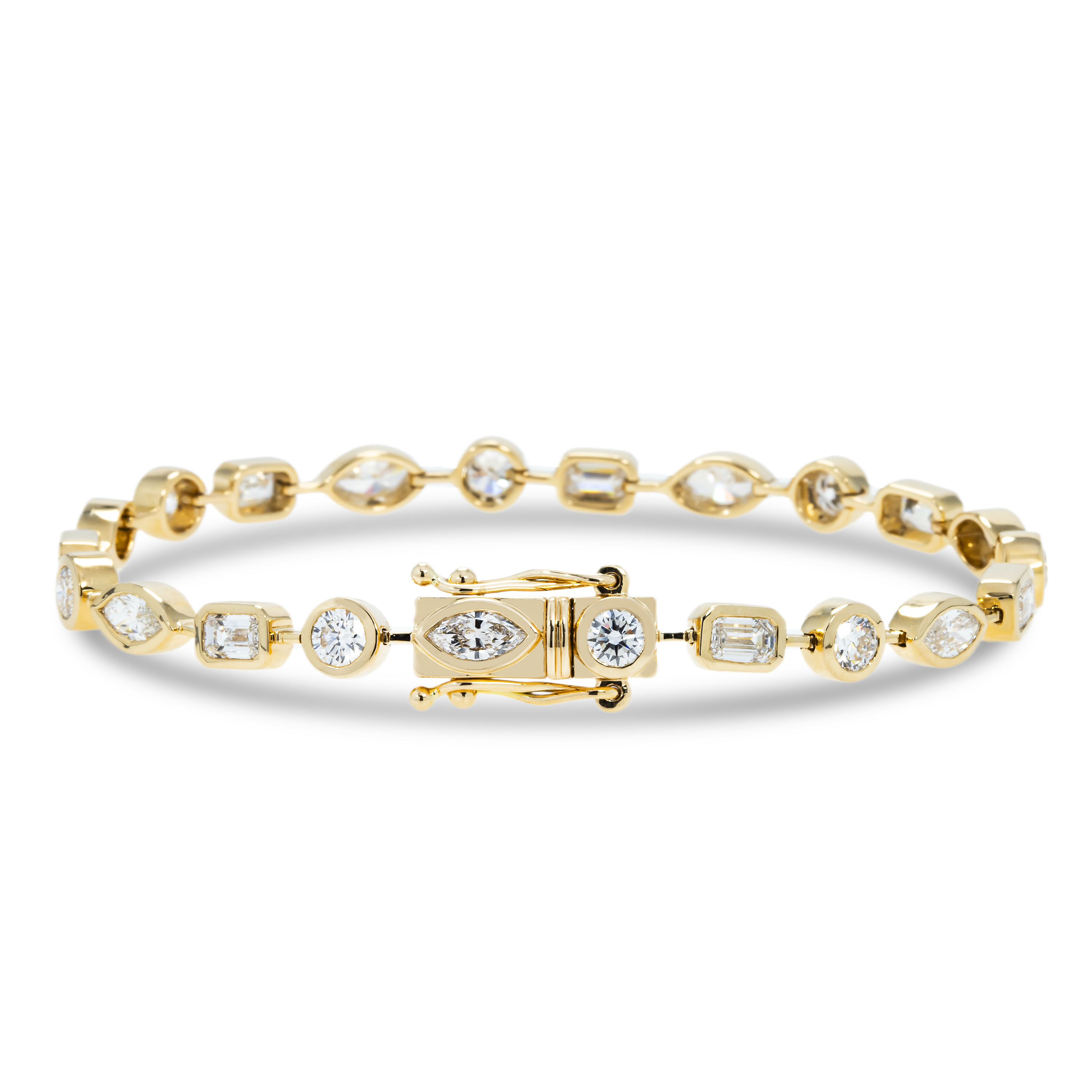 14K Yellow Gold Bezel Set Multi Cut Diamond Satellite Bracelet 4.30Ct Bracelets