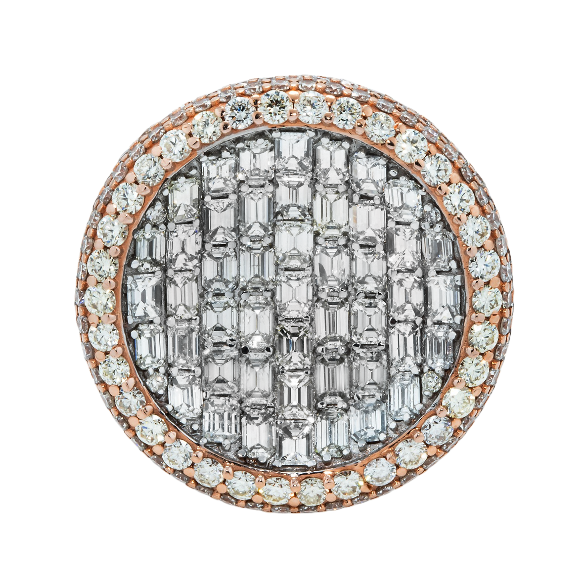 14K Rose Gold Inverted Dome Emerald & Round Cut Diamond Ring 13.91ct